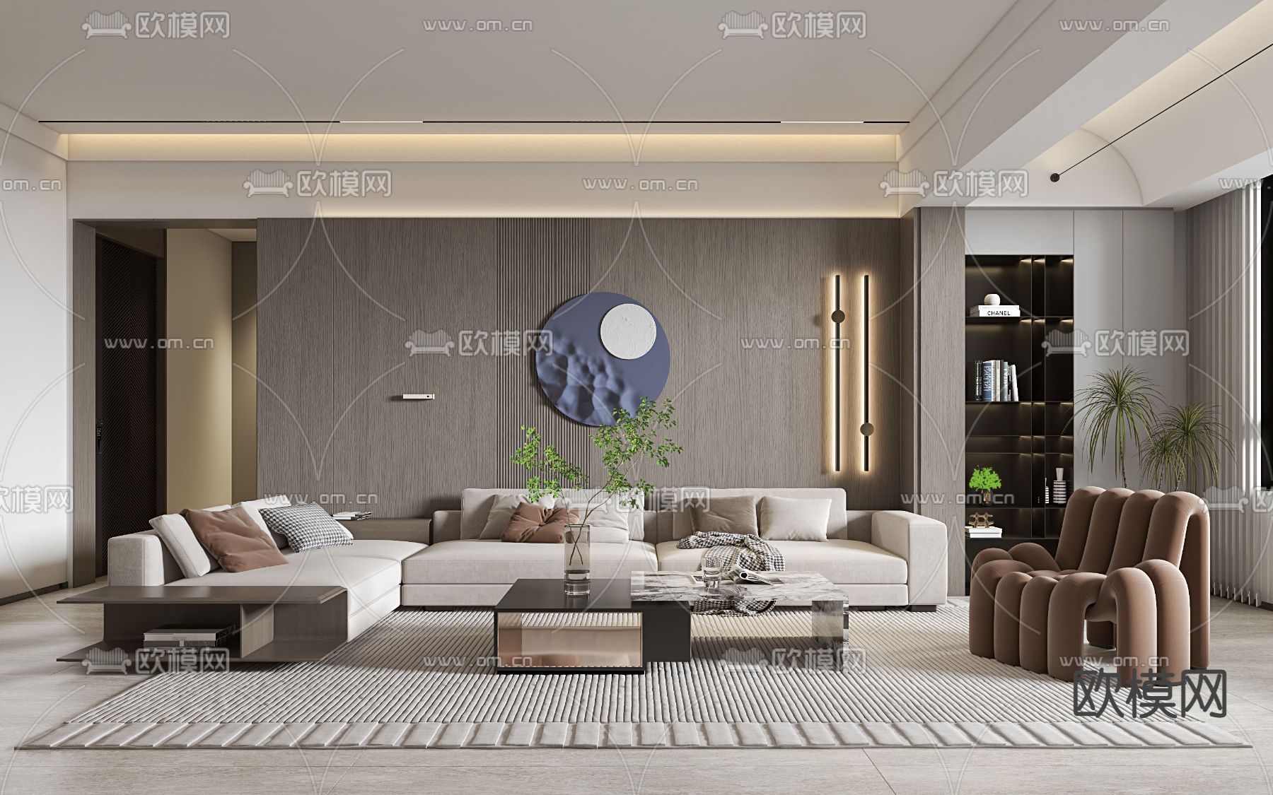 现代客厅餐厅3d模型下载（渲染图1）