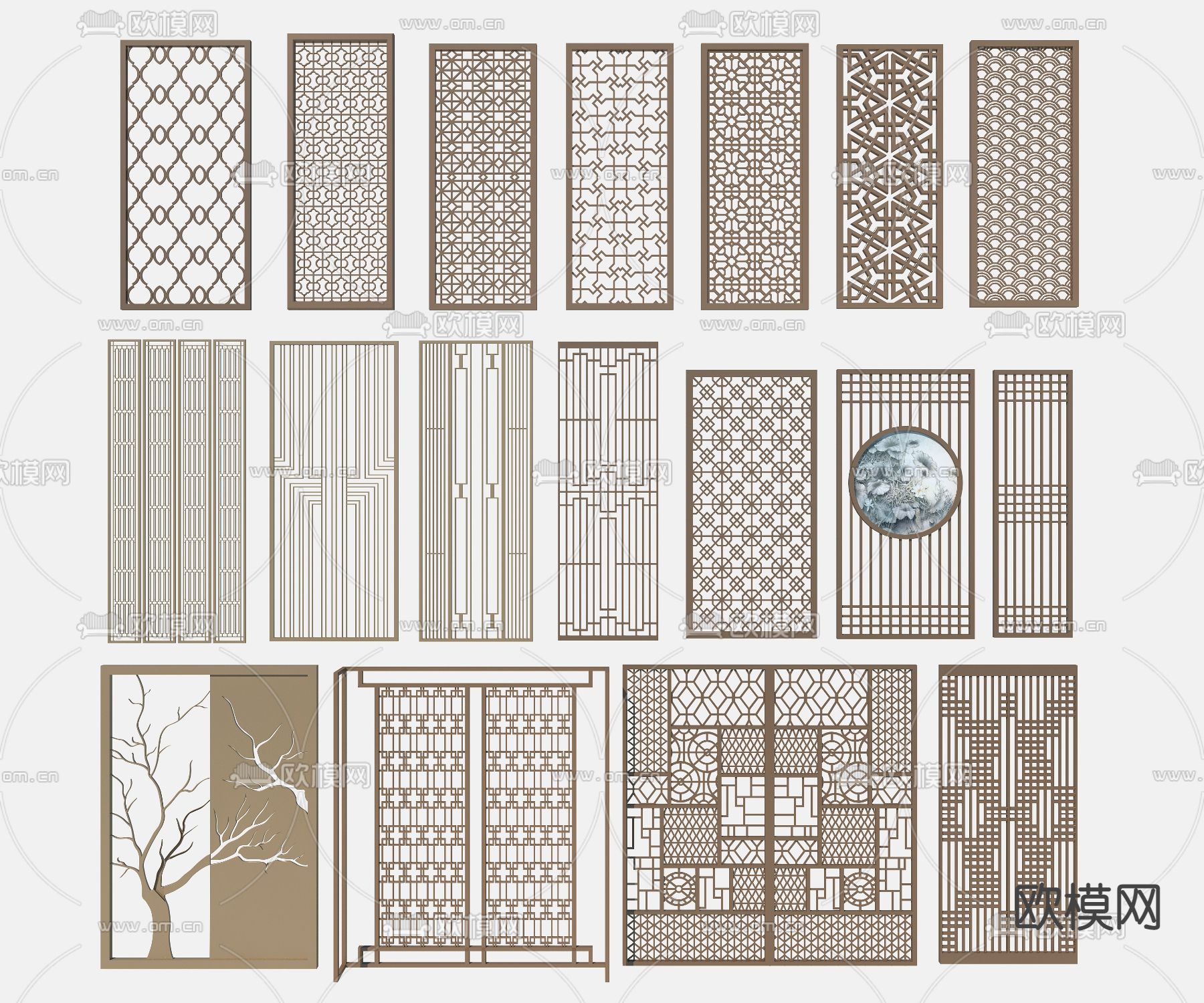 中式屏风隔断3d模型下载