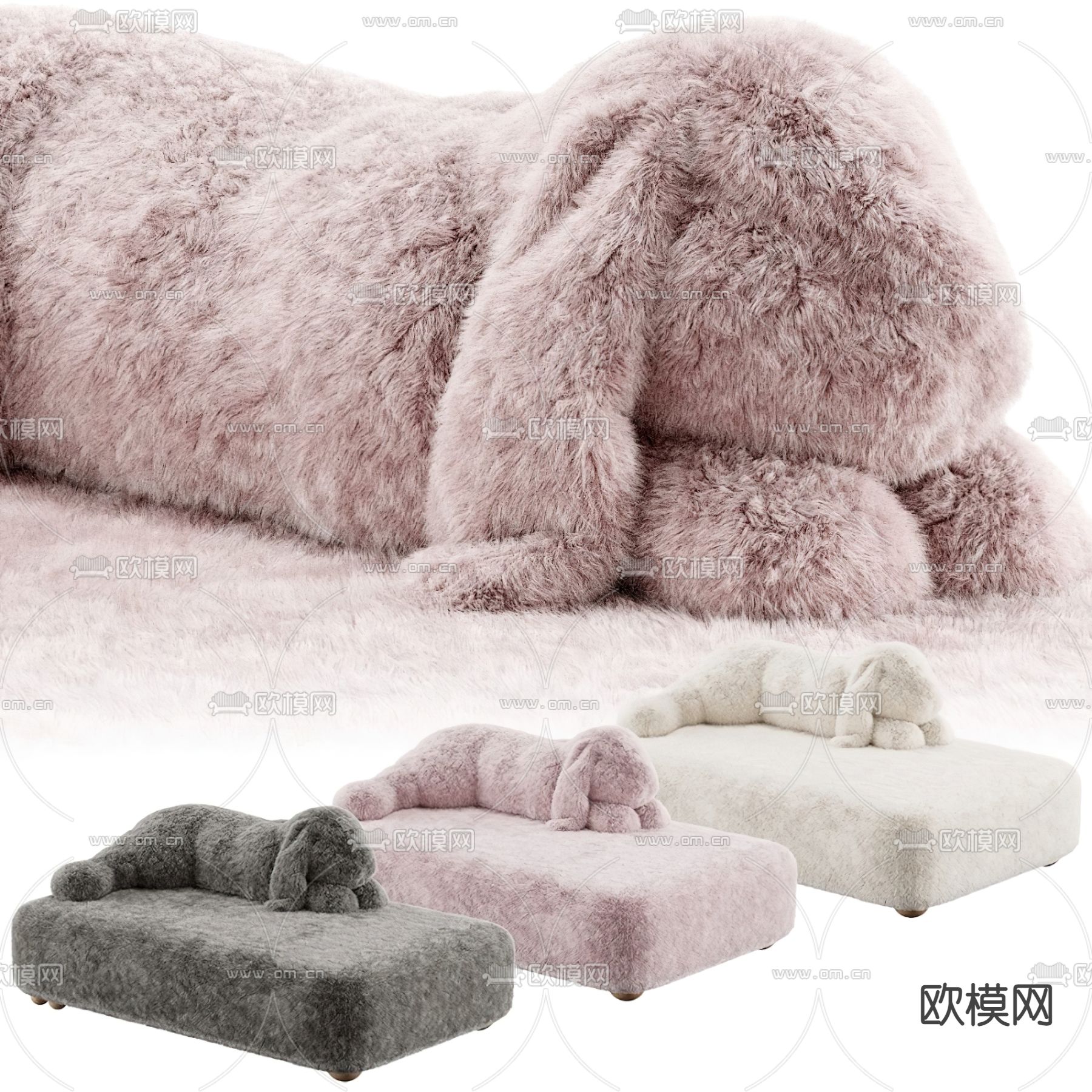 现代毛绒动物靠背贵妃椅3d模型下载（渲染图1）