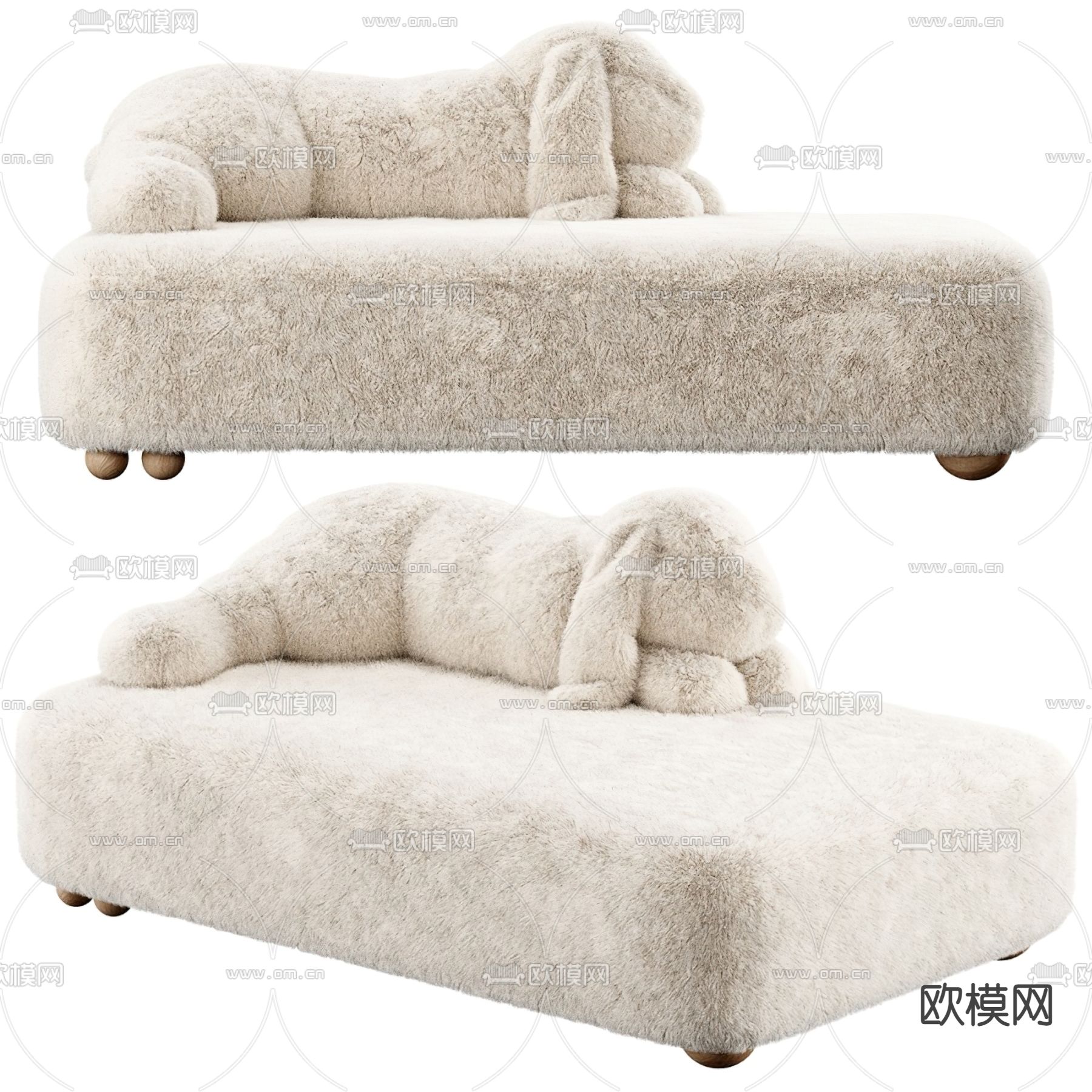 现代毛绒动物靠背贵妃椅3d模型下载（渲染图3）