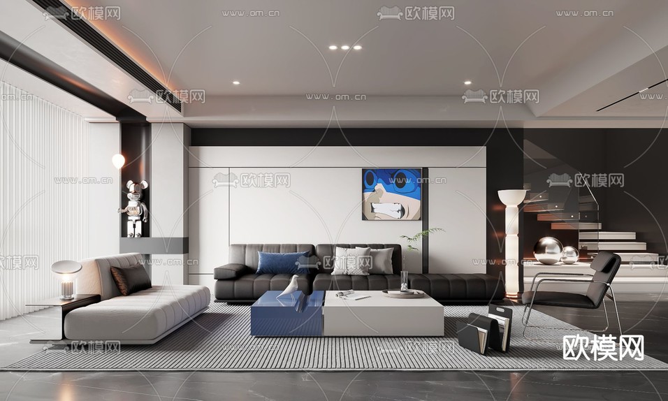 现代复式客厅3d模型下载