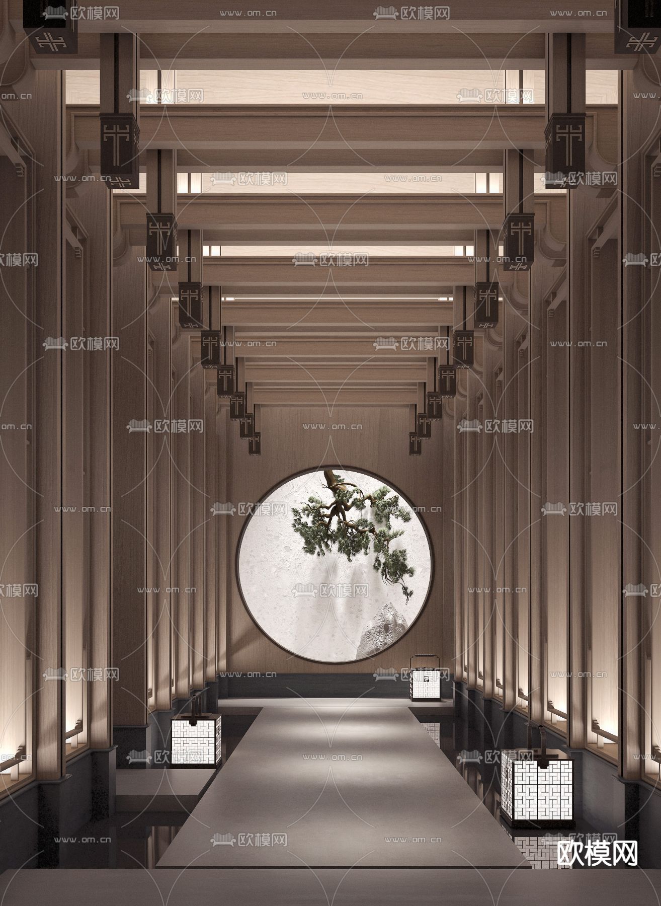 新中式玄关过道3d模型下载（渲染图1）