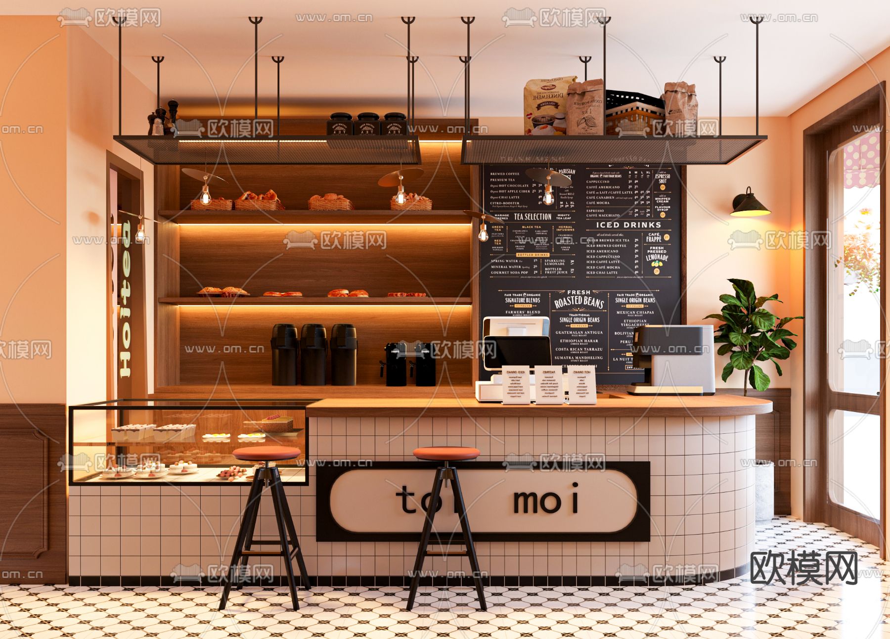 现代咖啡馆3d模型下载（渲染图1）