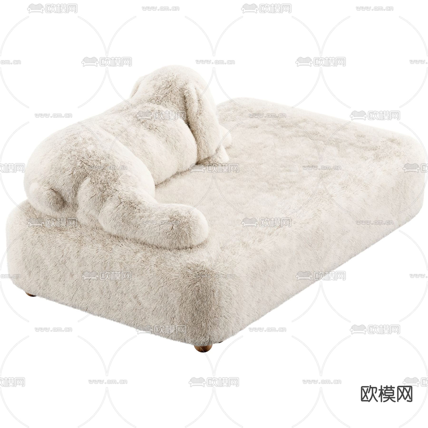 现代毛绒动物靠背贵妃椅3d模型下载（渲染图2）