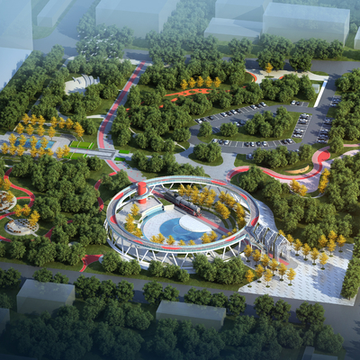 公园广场鸟瞰3d模型