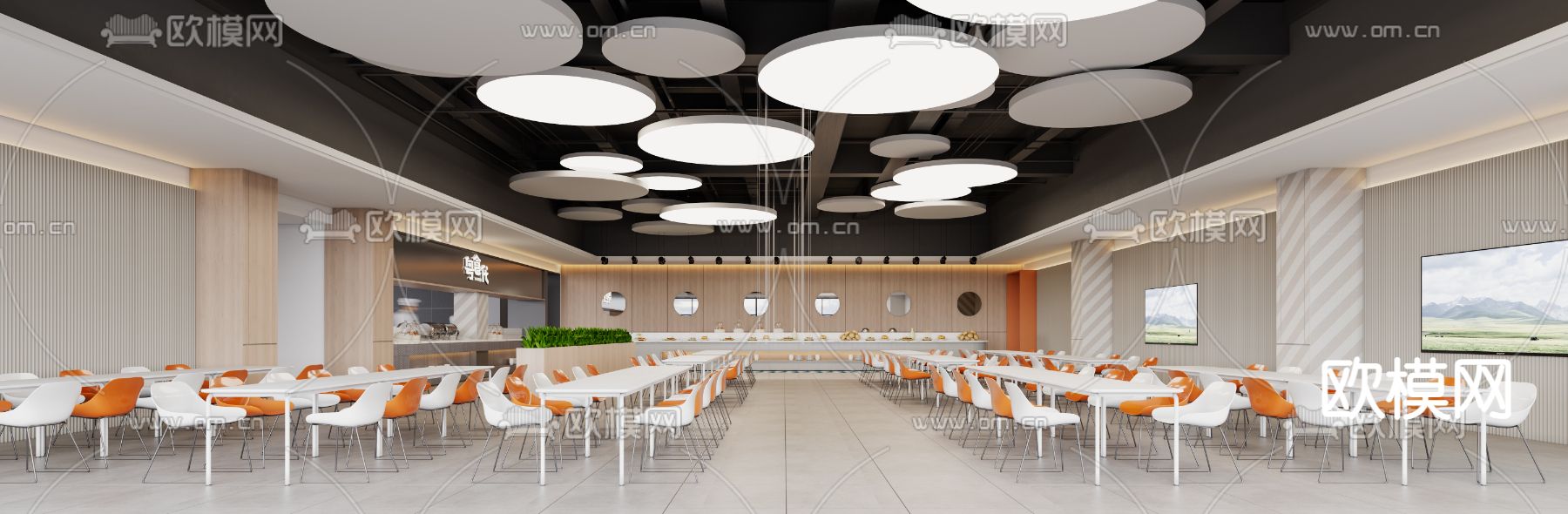 现代食堂大厅3d模型下载