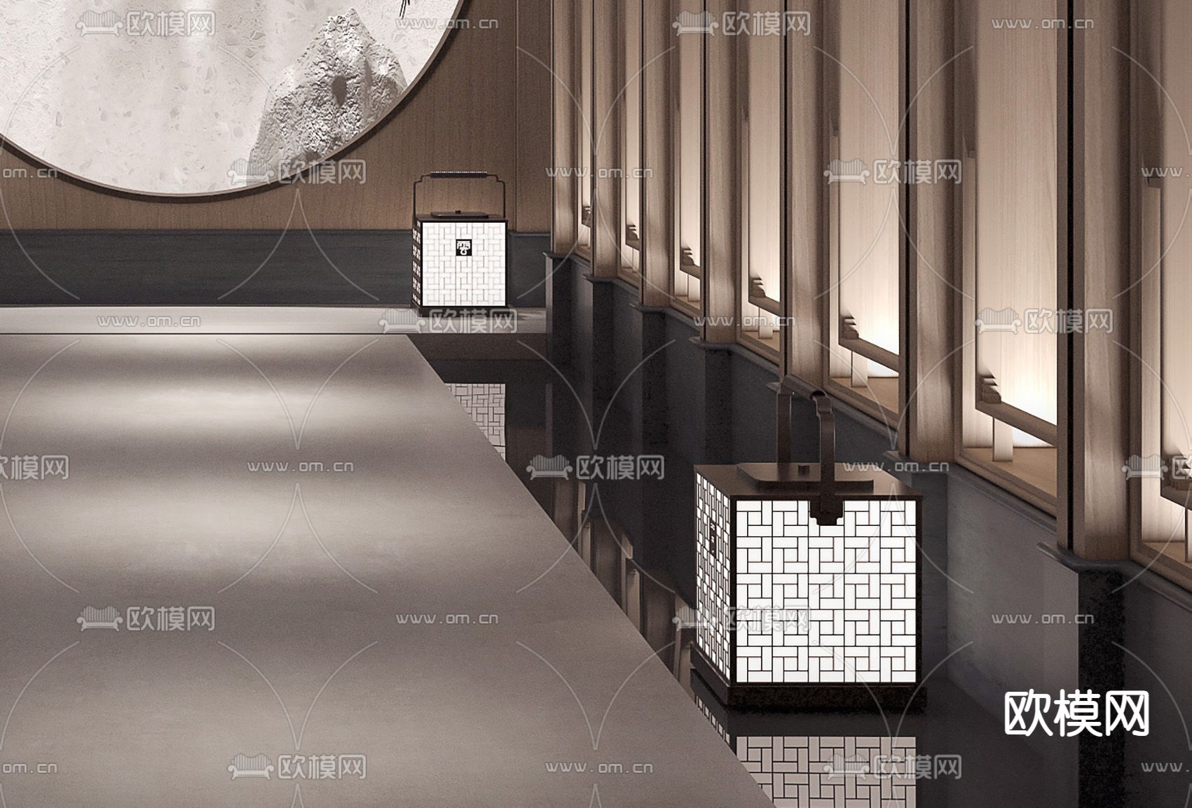 新中式玄关过道3d模型下载（渲染图2）