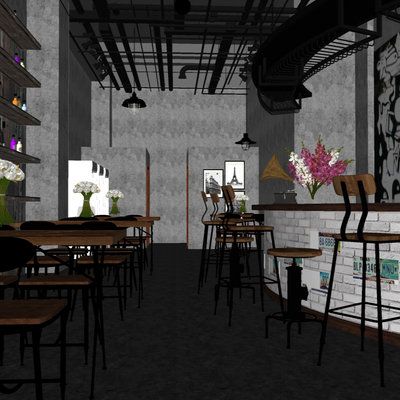  工业风酒吧su模型 