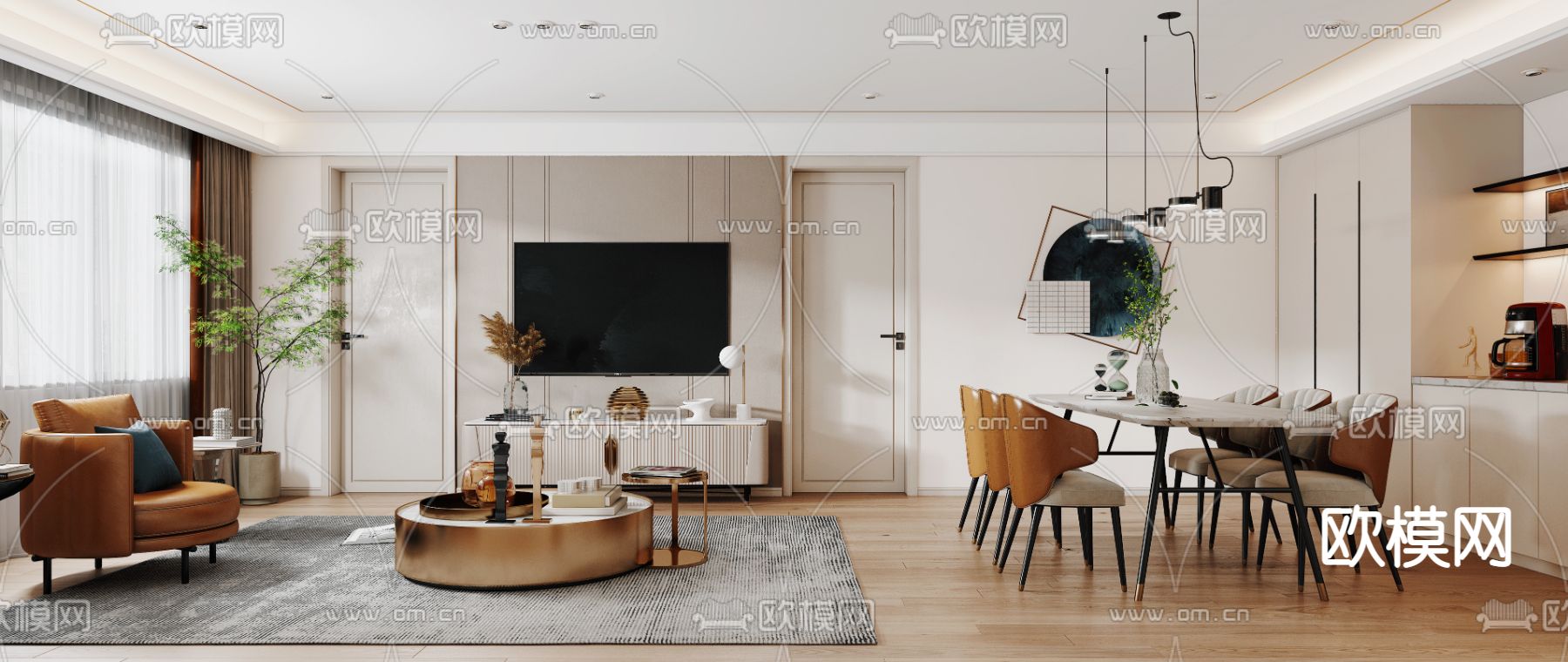 现代时尚客餐厅3d模型下载（渲染图2）
