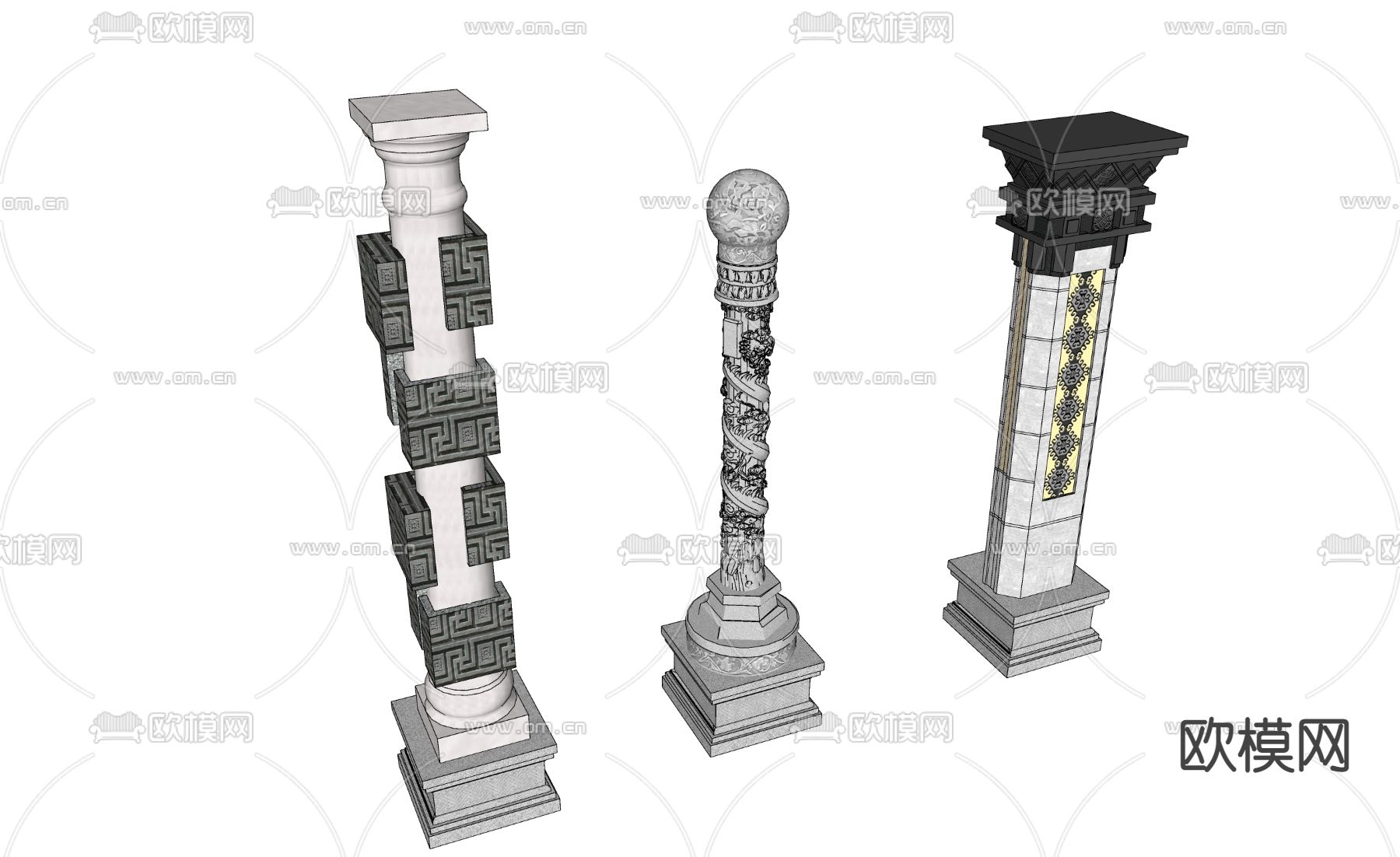 中式精神堡垒景观柱子su模型下载（渲染图3）