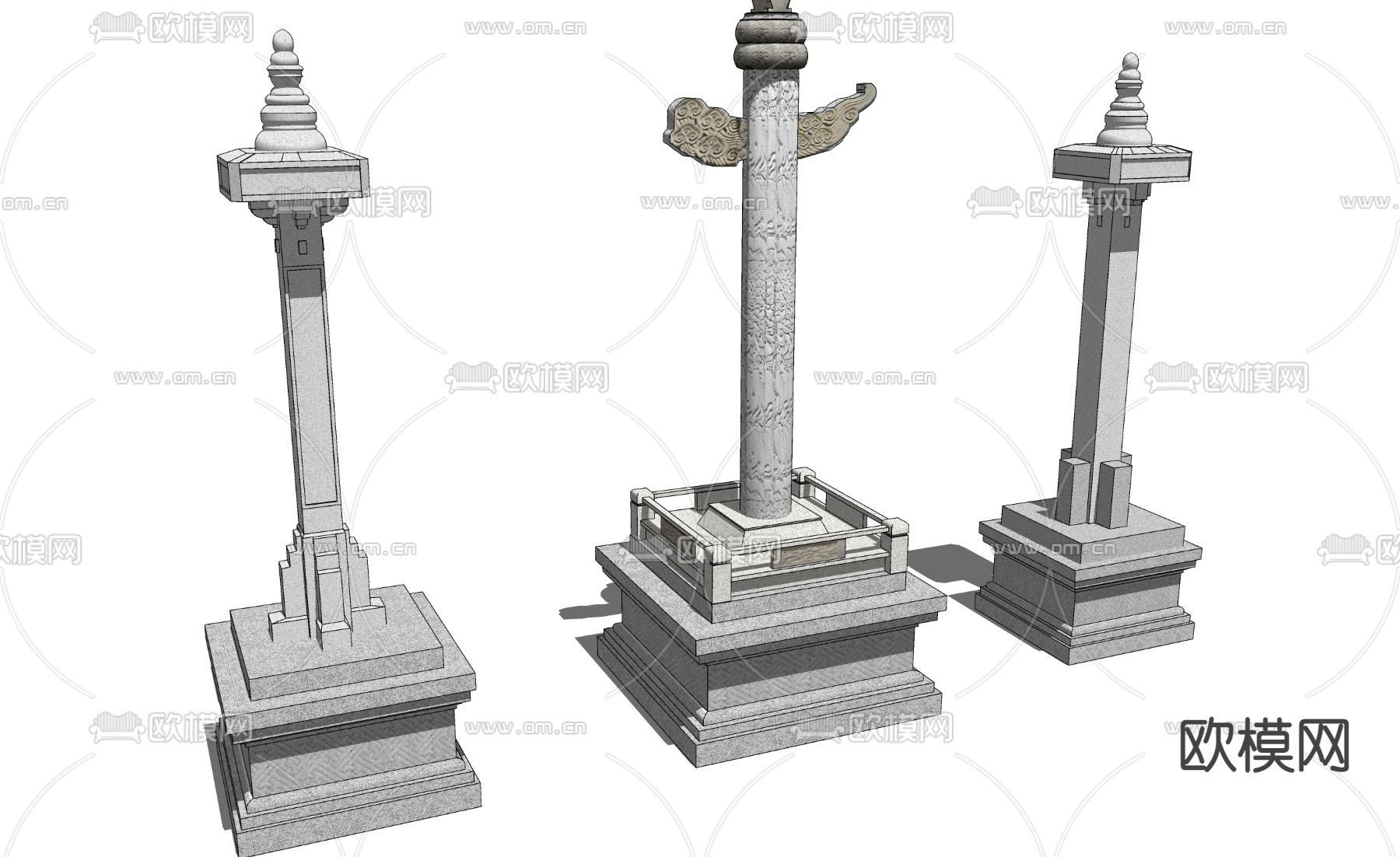 中式精神堡垒景观柱子su模型下载（渲染图2）