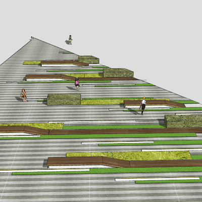  现代商业广场户外座凳su模型 