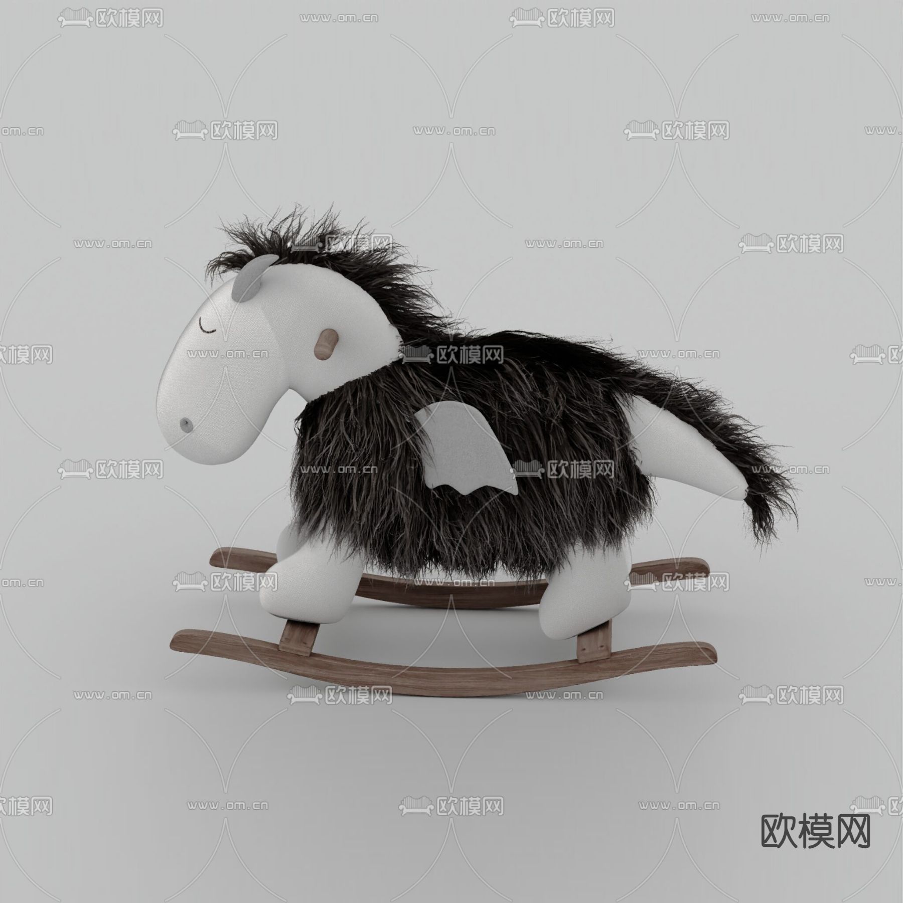 北欧简约实木布艺儿童木马摇椅免费3d模型下载