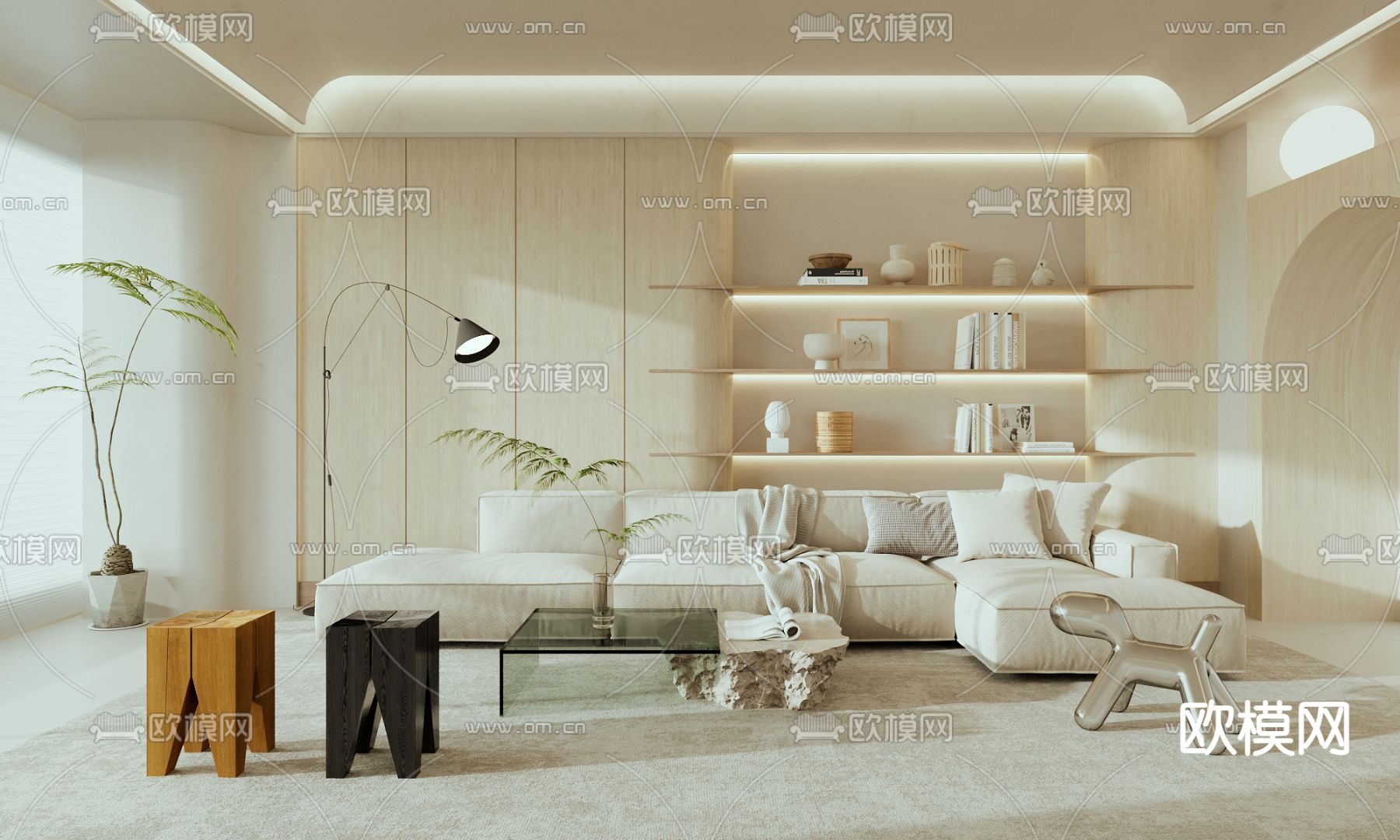 侘寂奶油风客厅3d模型下载