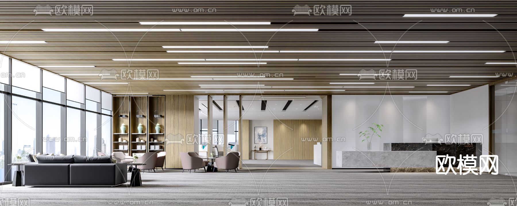现代办公室前台接待区3d模型下载