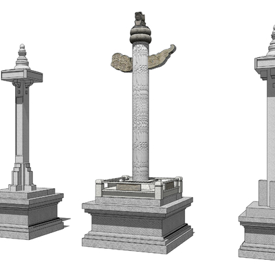  中式精神堡垒景观柱子su模型 