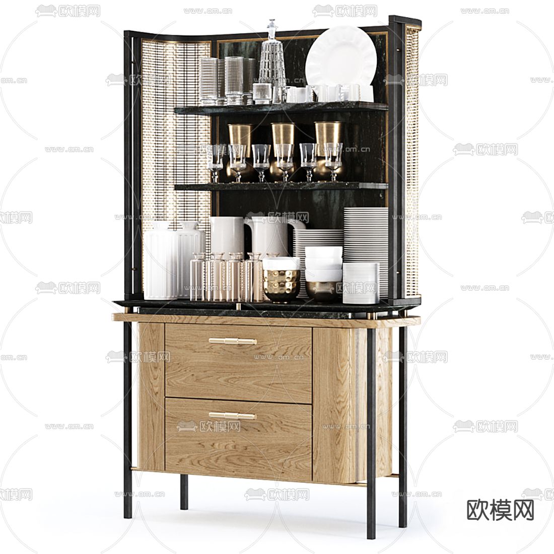 现代轻奢餐具柜3d模型下载（渲染图1）