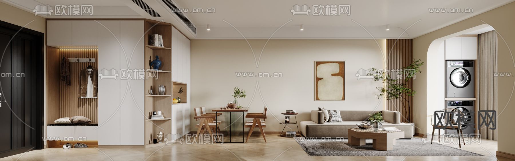 日式极简客餐厅3d模型下载（渲染图2）