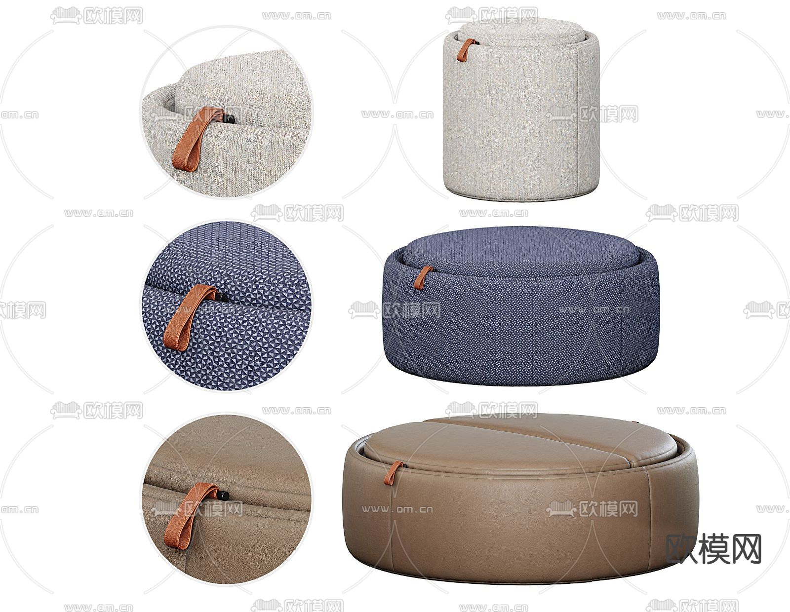 poliform现代皮革沙发凳3d模型下载（渲染图2）