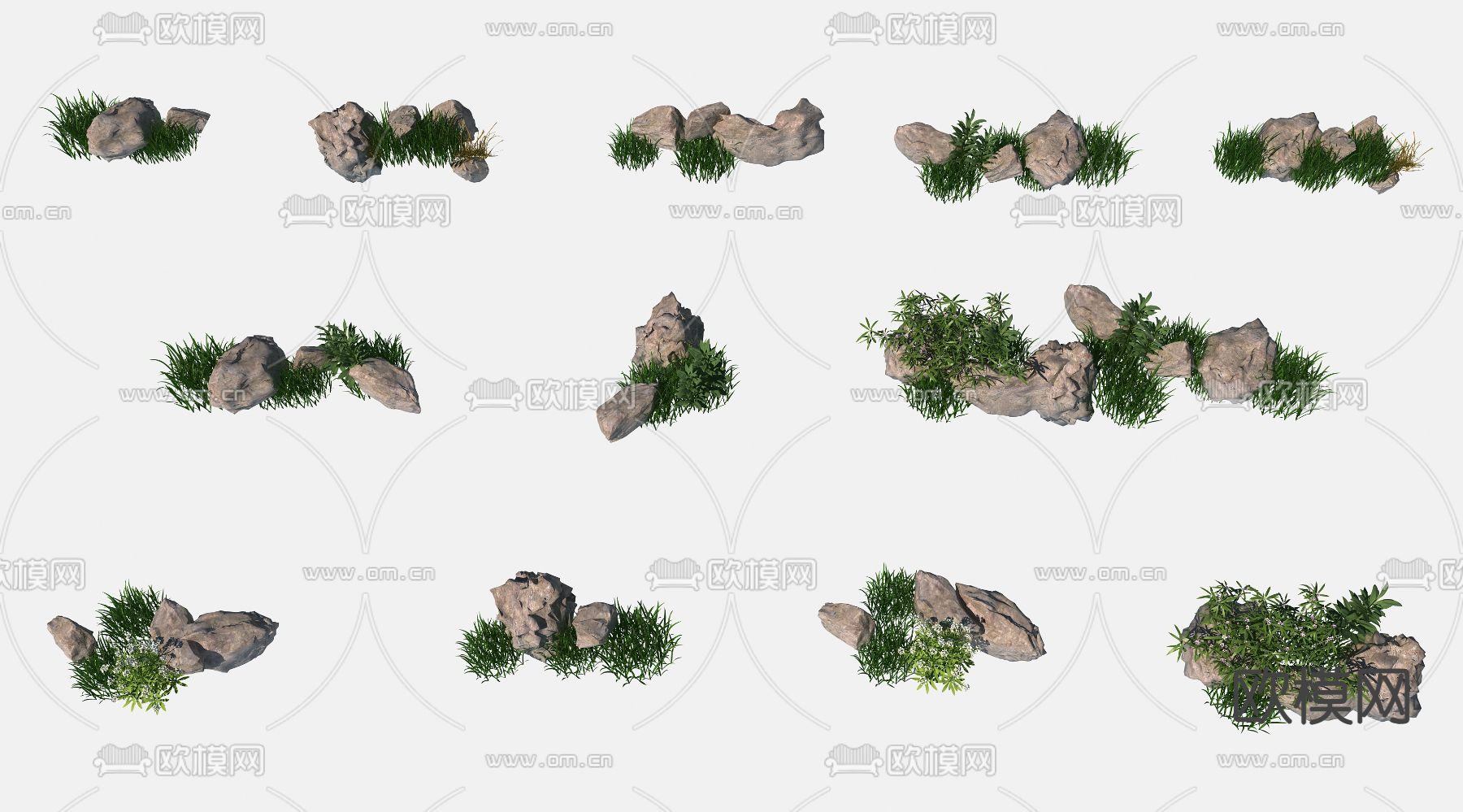 现代石头绿篱小品3d模型下载