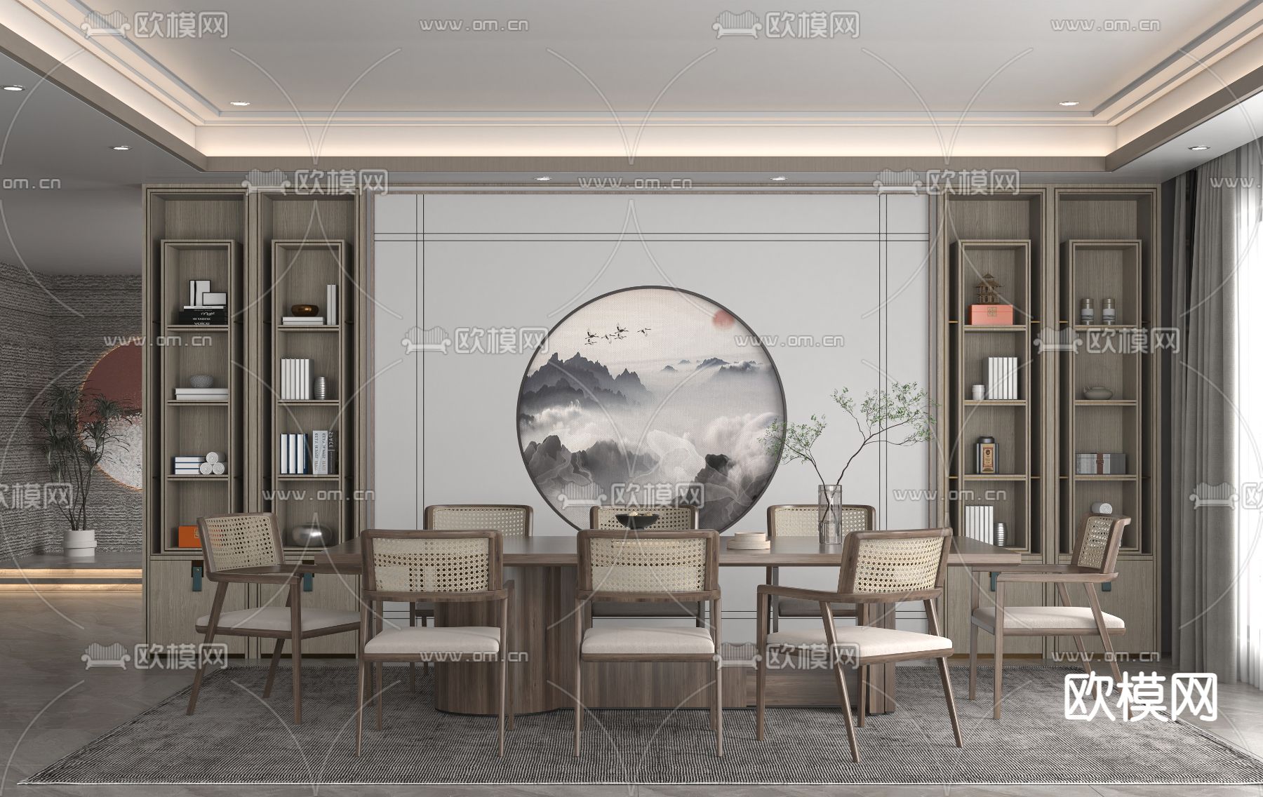 新中式轻奢餐厅3d模型下载_ID12082670_3dmax免费模型-欧模网