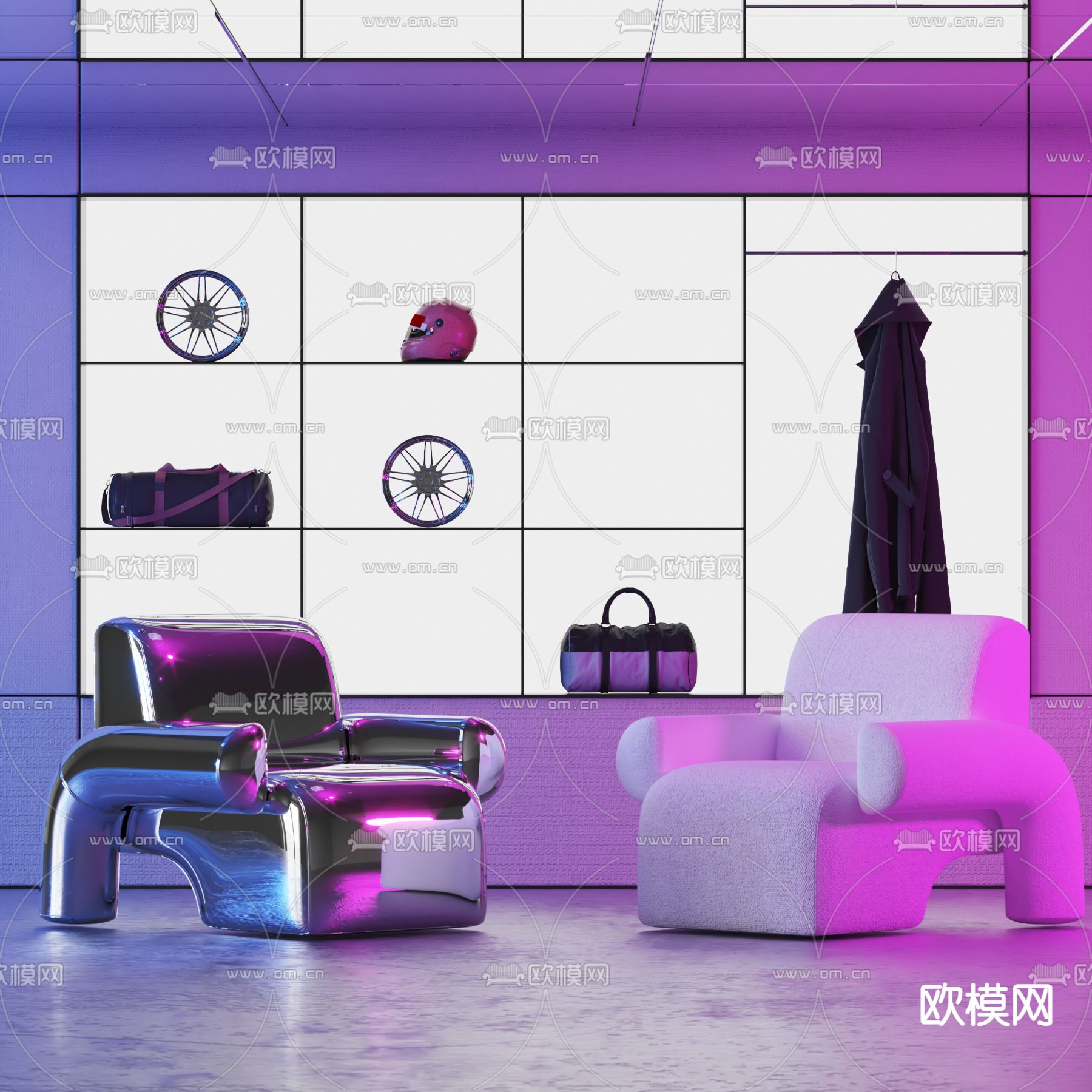 现代单人沙发su模型下载（渲染图1）