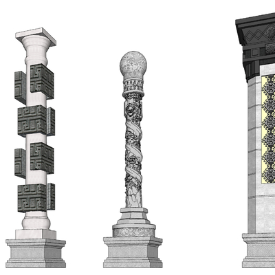  中式精神堡垒景观柱子su模型 