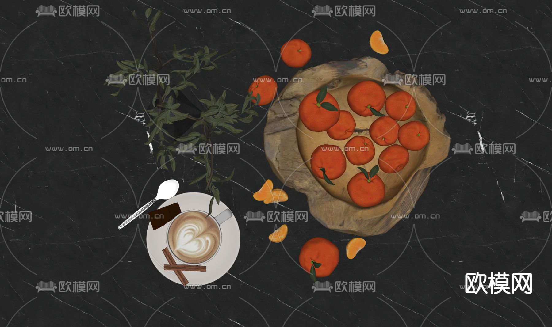 现代橘子果盘su模型下载（渲染图2）