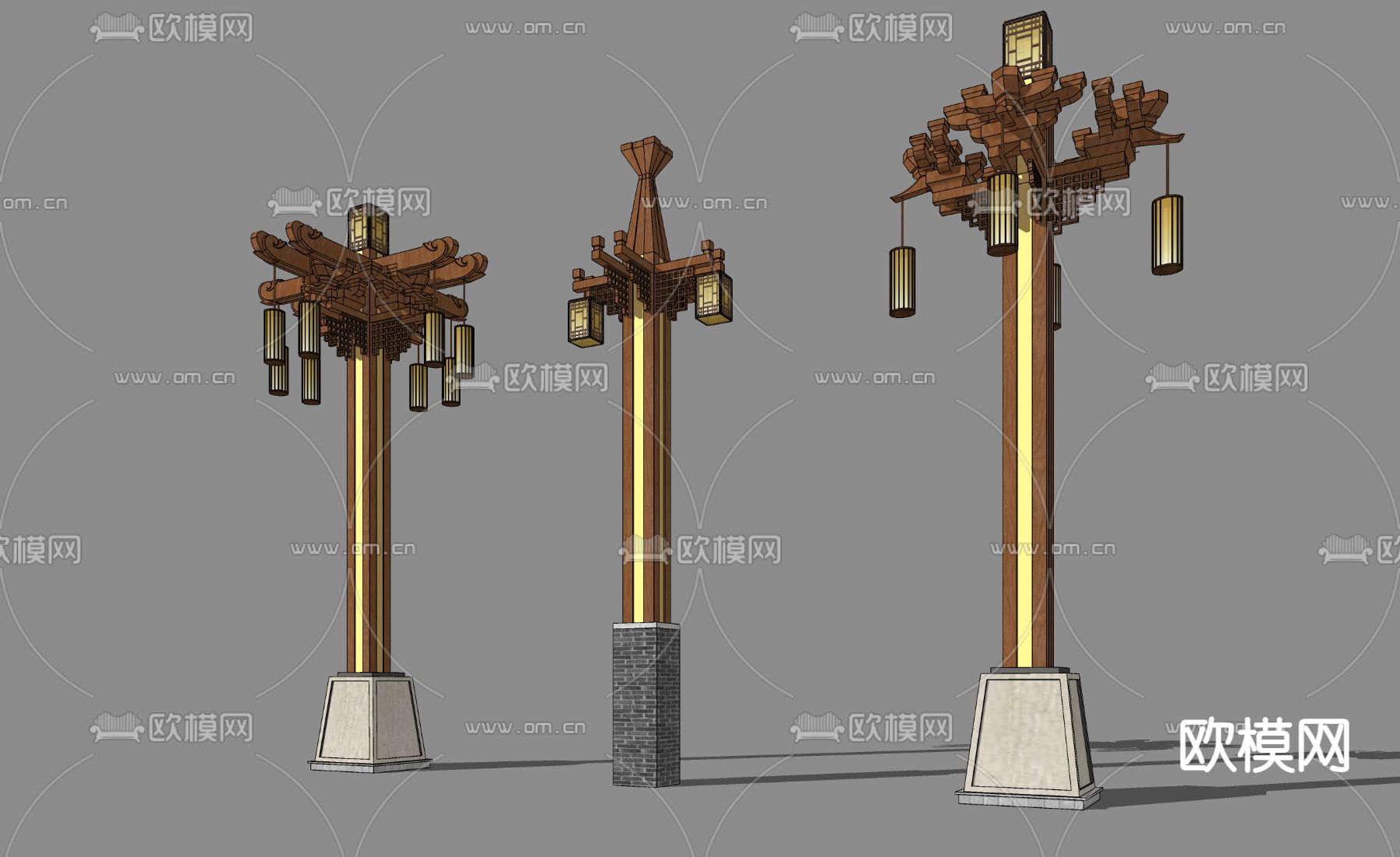 中式景观灯高杆景观灯su模型下载（渲染图2）