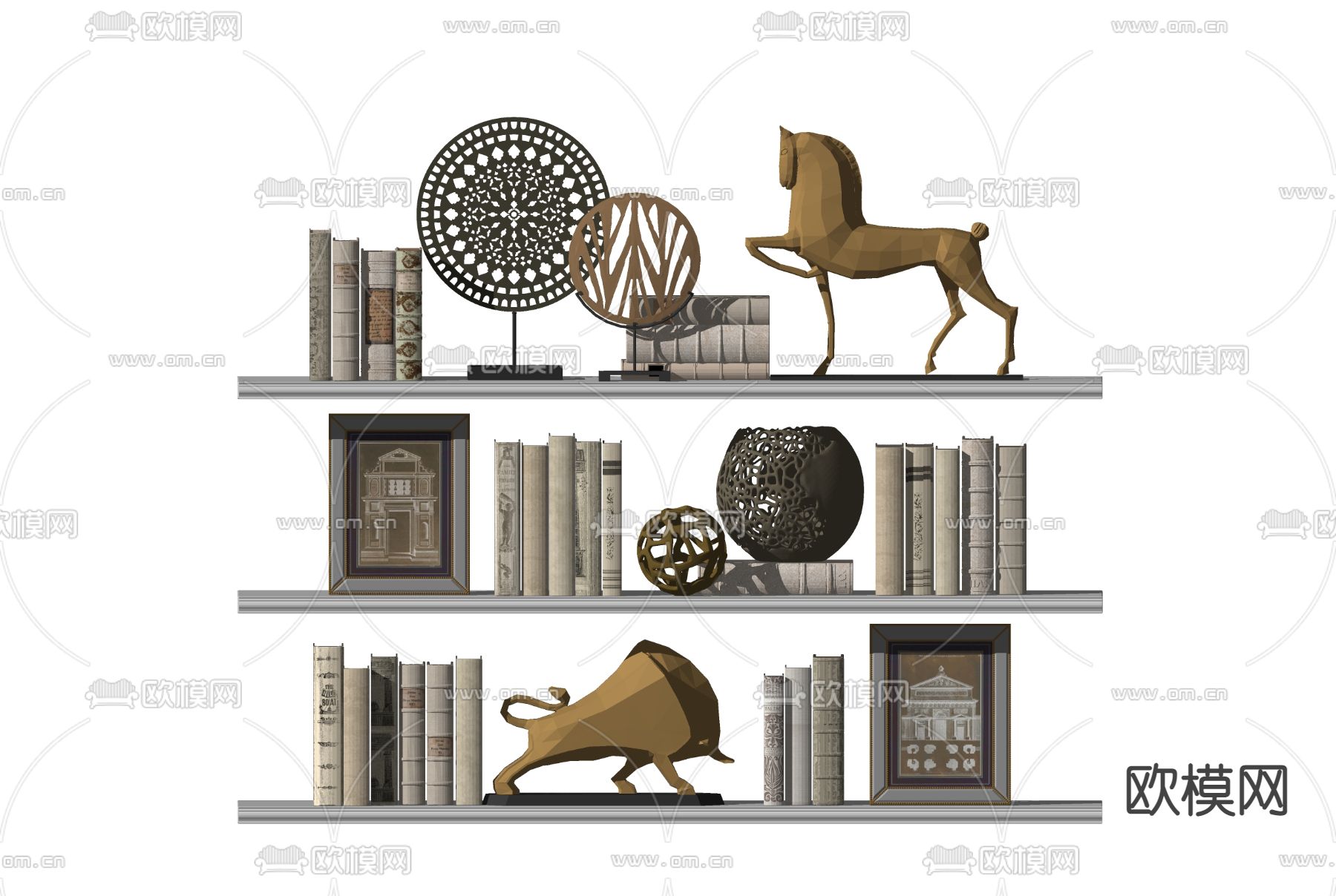 简欧花瓶书籍挂画摆件su模型下载