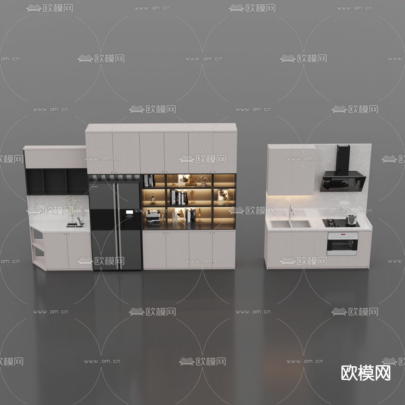 现代简约实木酒柜橱柜免费3d模型下载