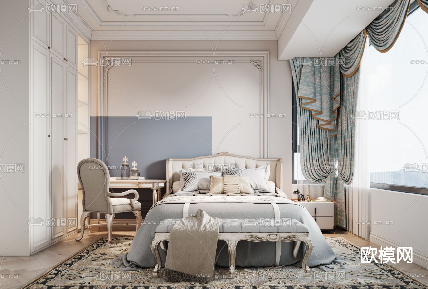 简欧卧室主人房3d模型下载