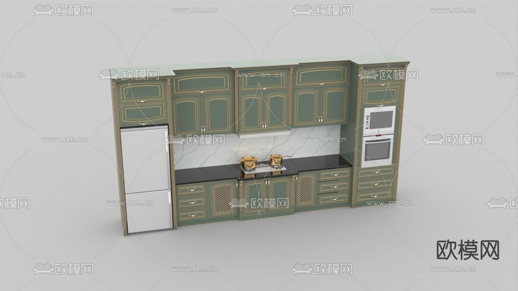 欧式古典实木大理石橱柜免费3d模型下载