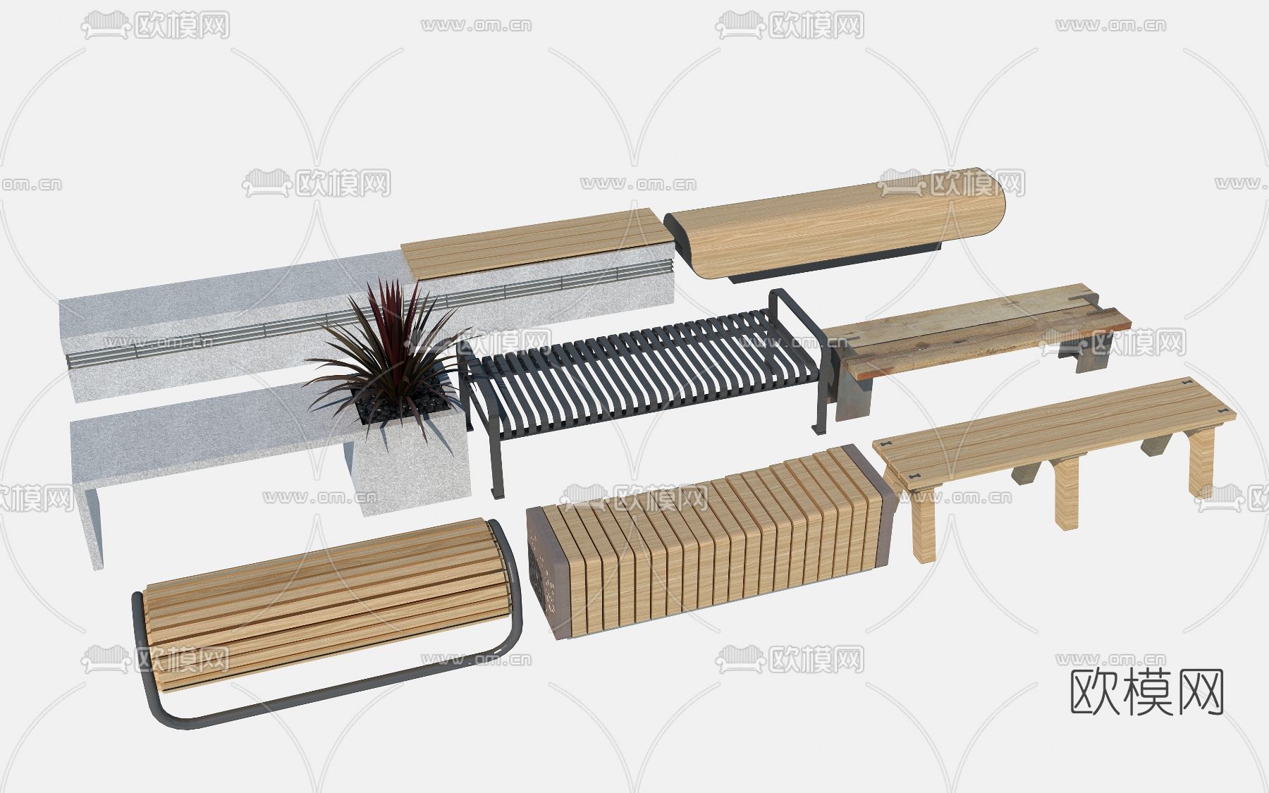 现代景观座椅公共椅3d模型下载