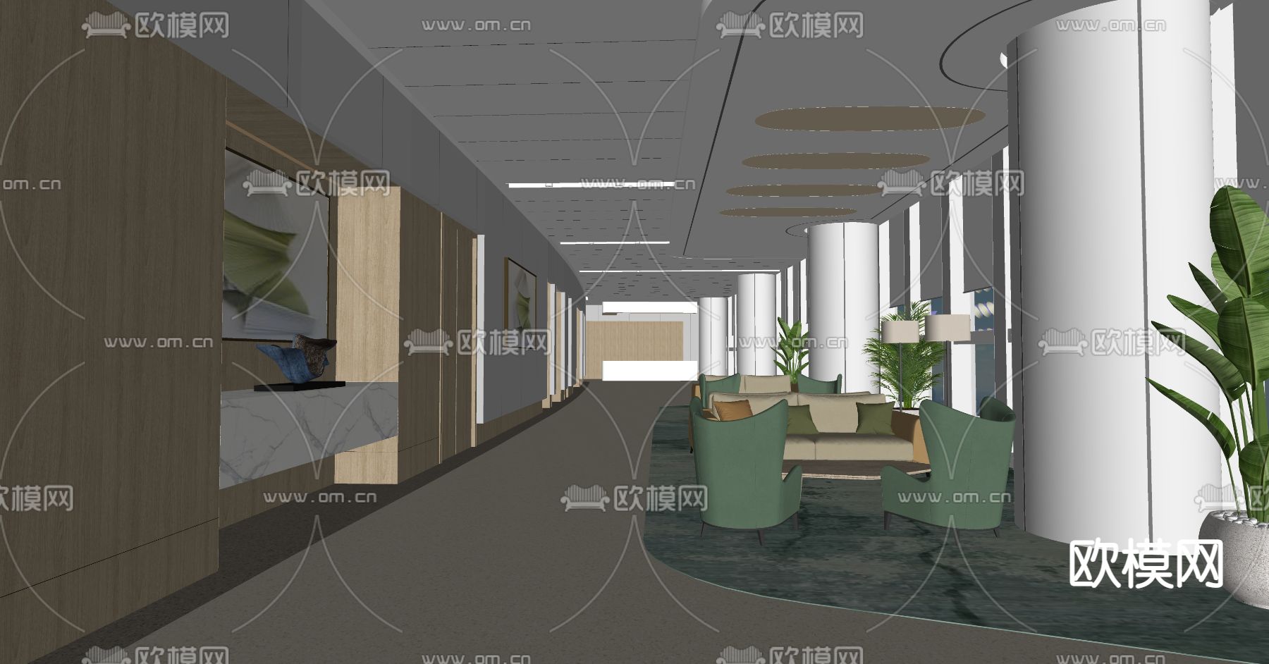 现代医院候诊区su模型下载（渲染图2）