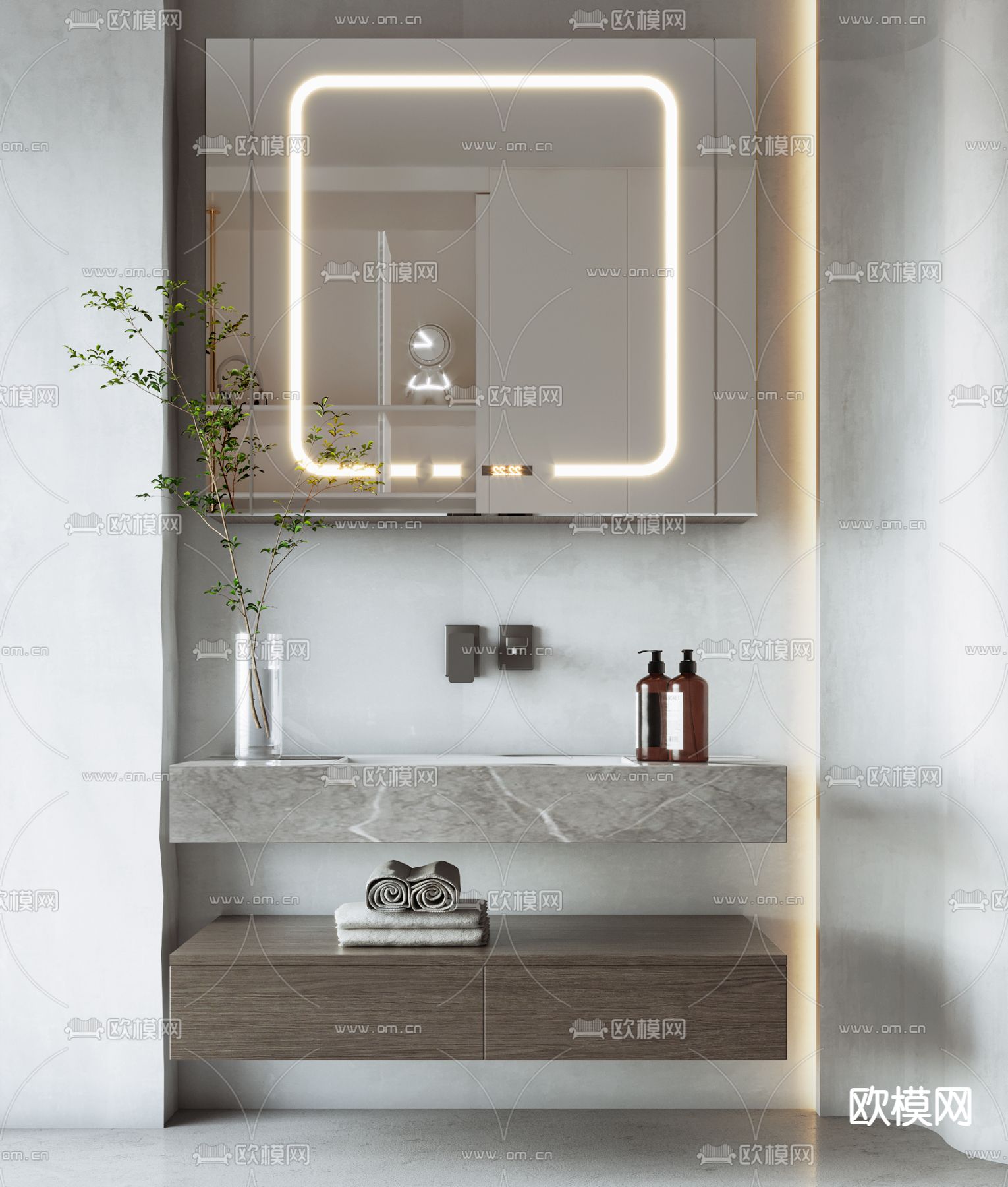 现代洗手台su模型下载（渲染图1）