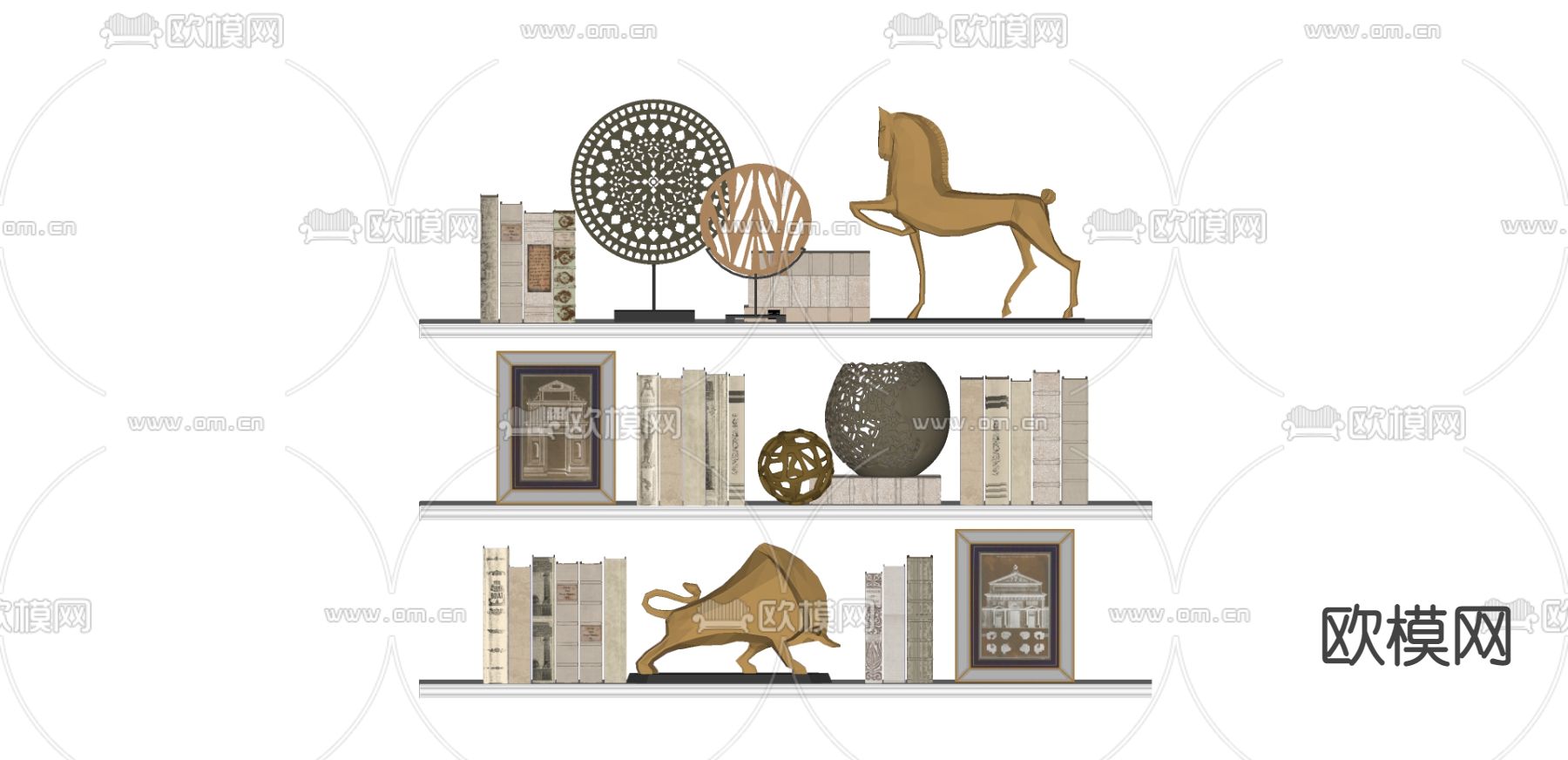 简欧书籍相框饰品摆件su模型下载