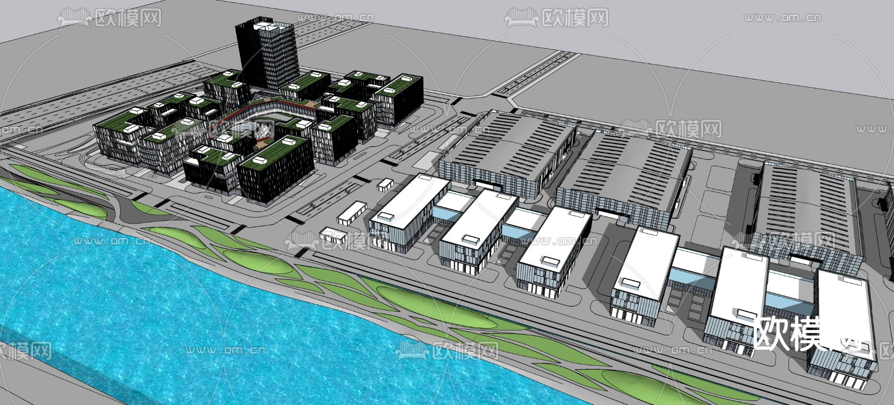 现代产业园办公区外观su模型