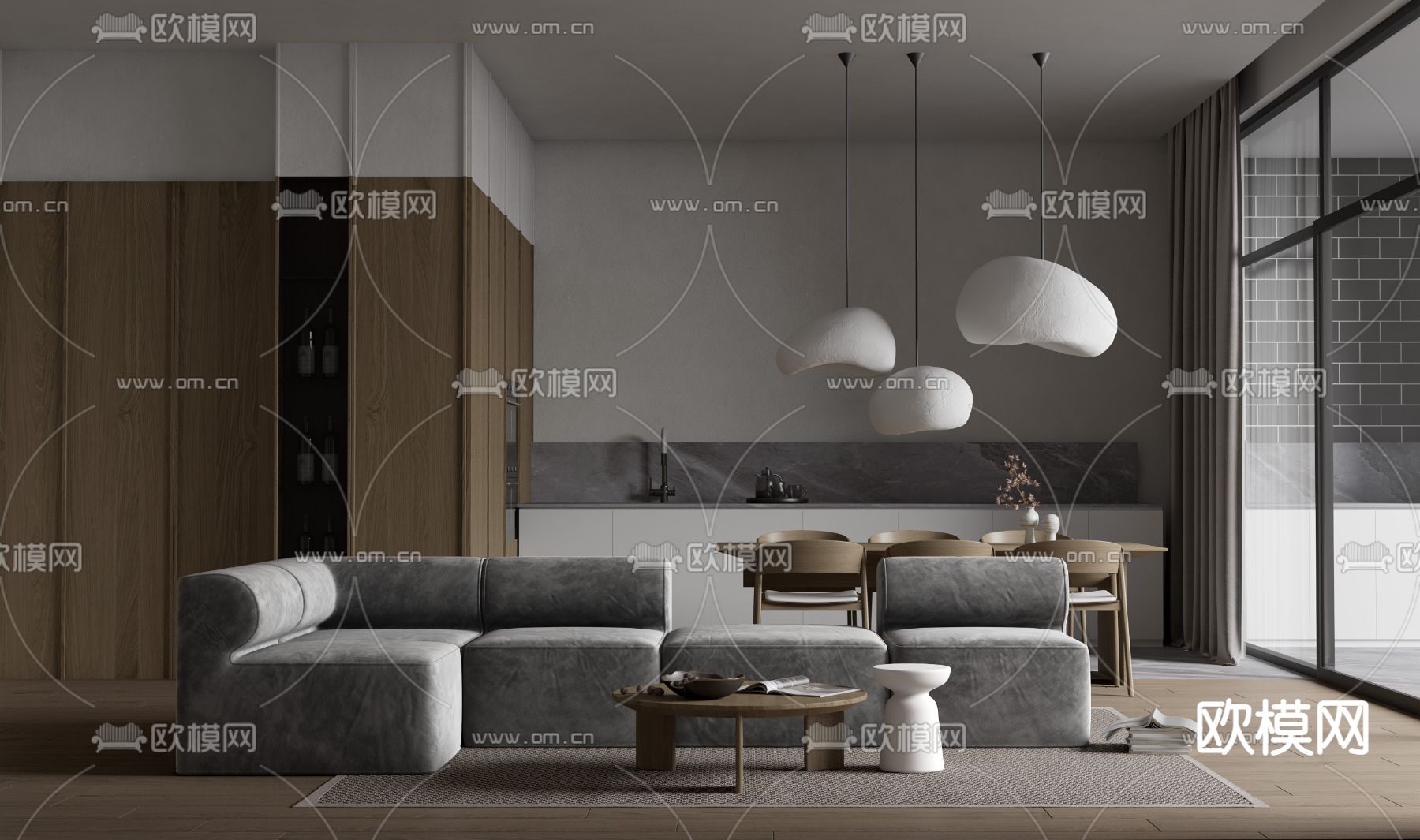 现代高级灰客餐厅3d模型下载