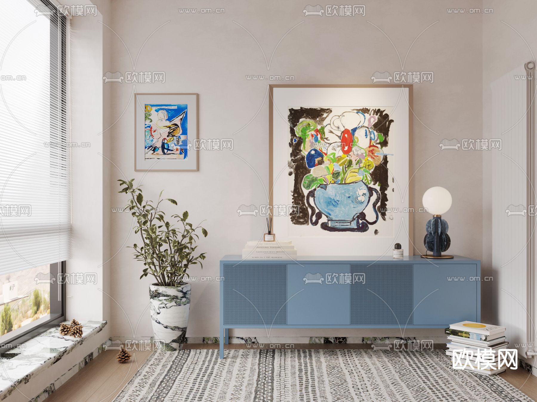 现代蓝色电视柜3d模型下载（渲染图1）