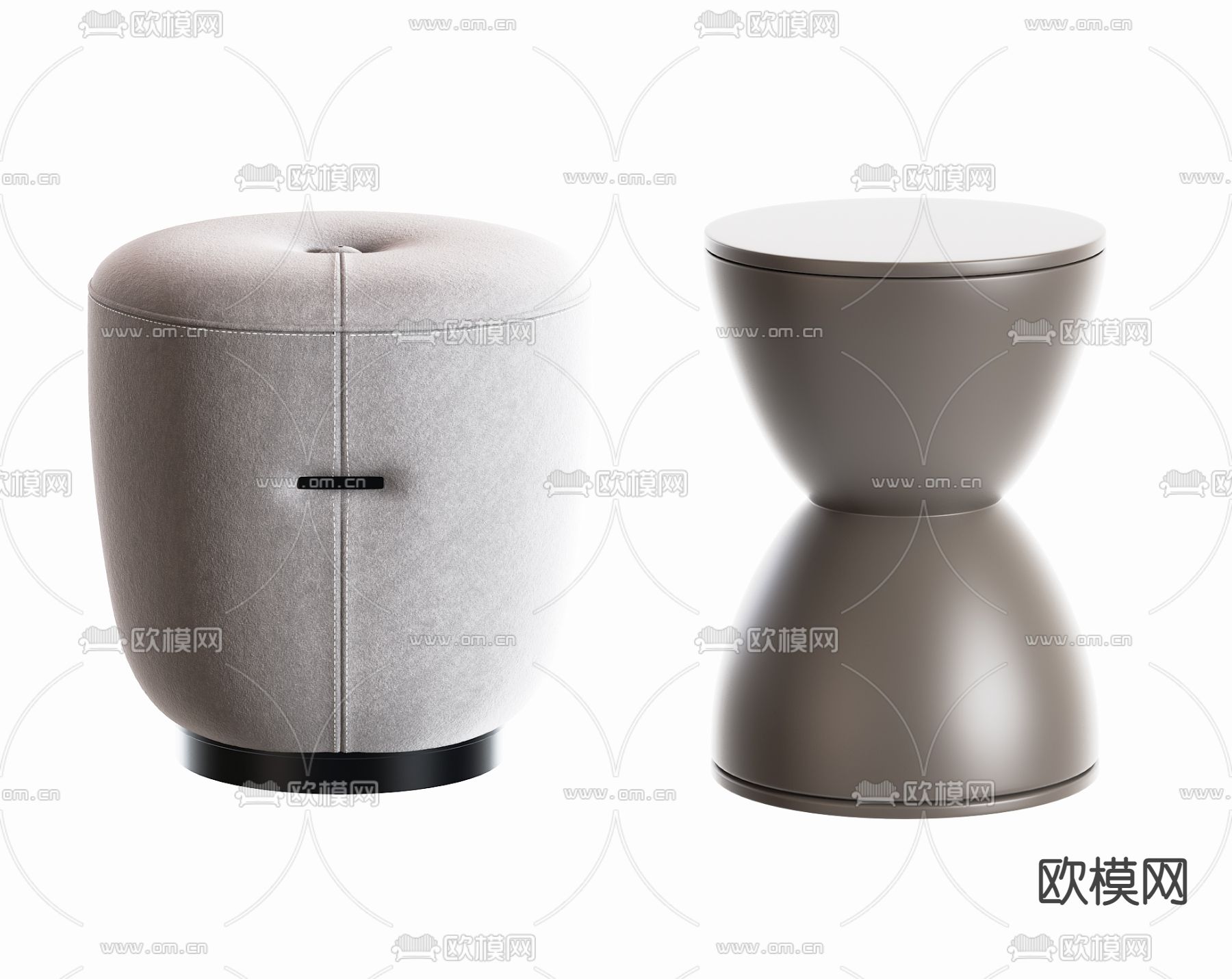 MISSANA 现代灰色沙发凳子3d模型下载（渲染图1）