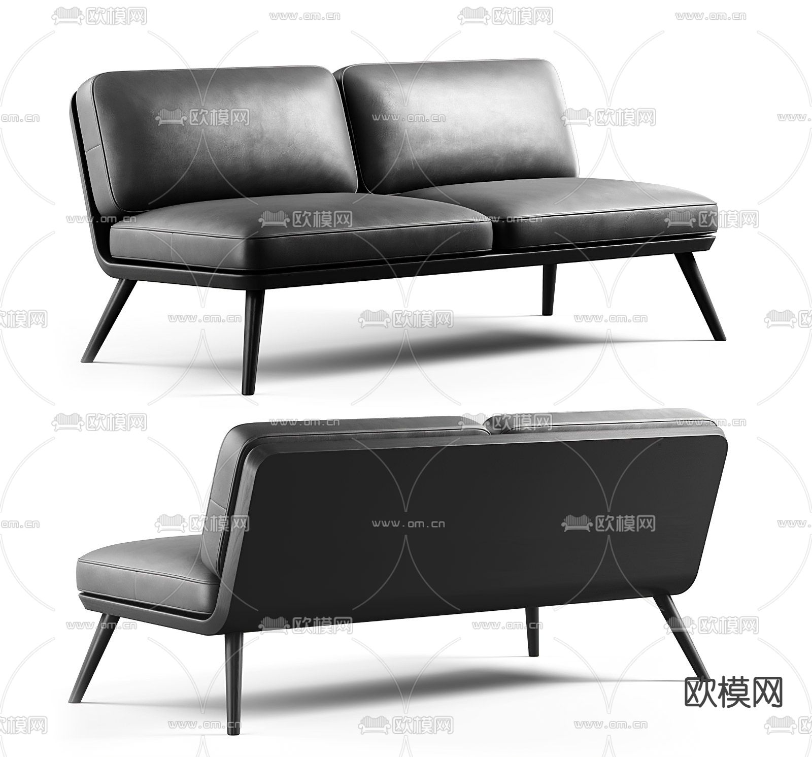 pertica现代黑色双人沙发3d模型下载（渲染图1）