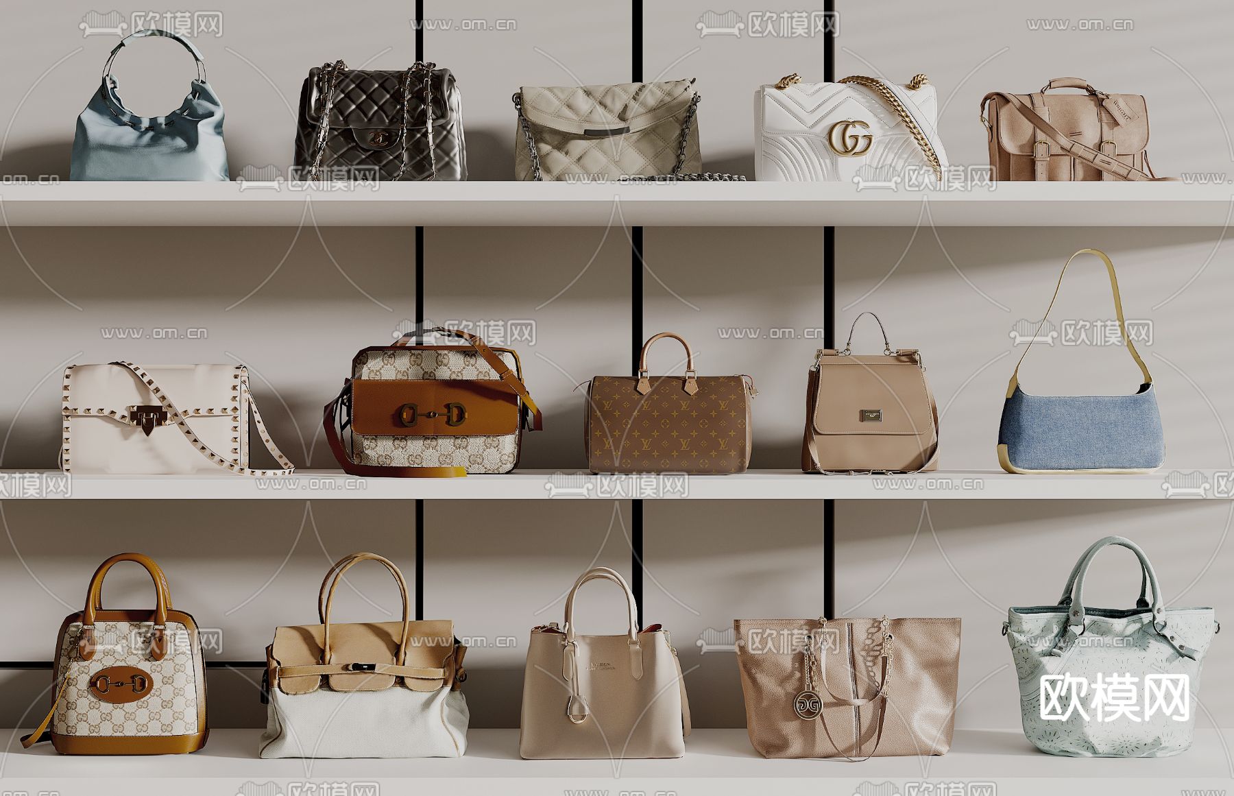 现代手提包斜挎包皮包3d模型下载