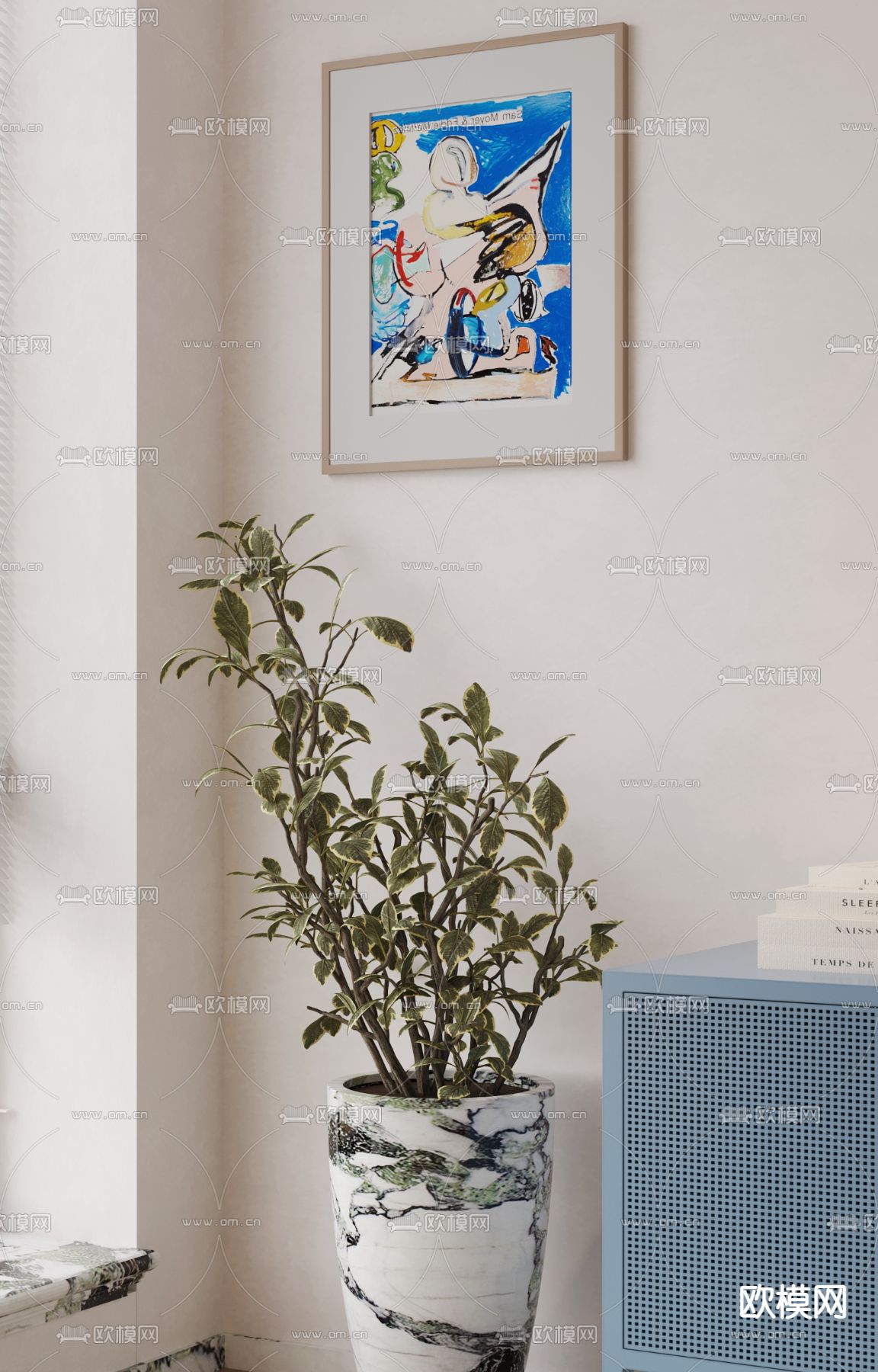 现代蓝色电视柜3d模型下载（渲染图2）