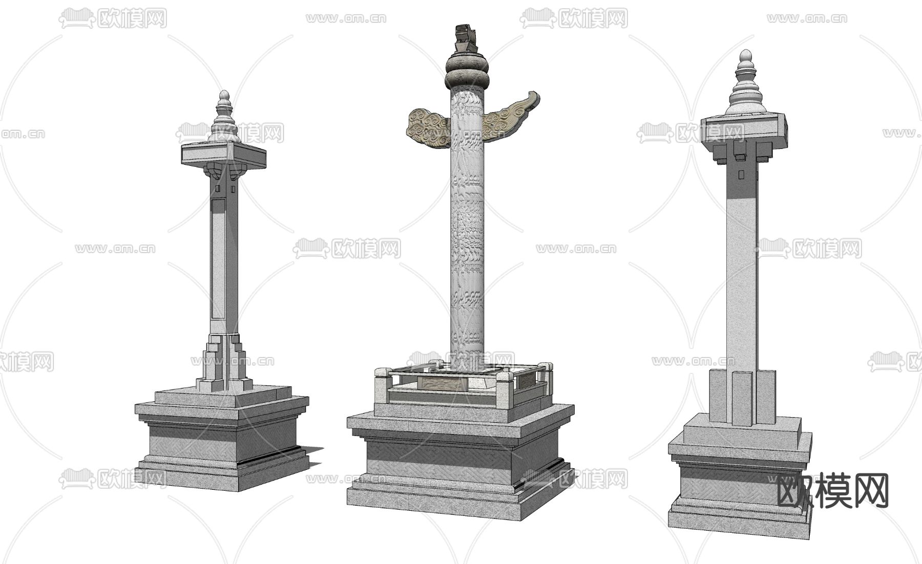 中式精神堡垒景观柱子su模型下载（渲染图1）