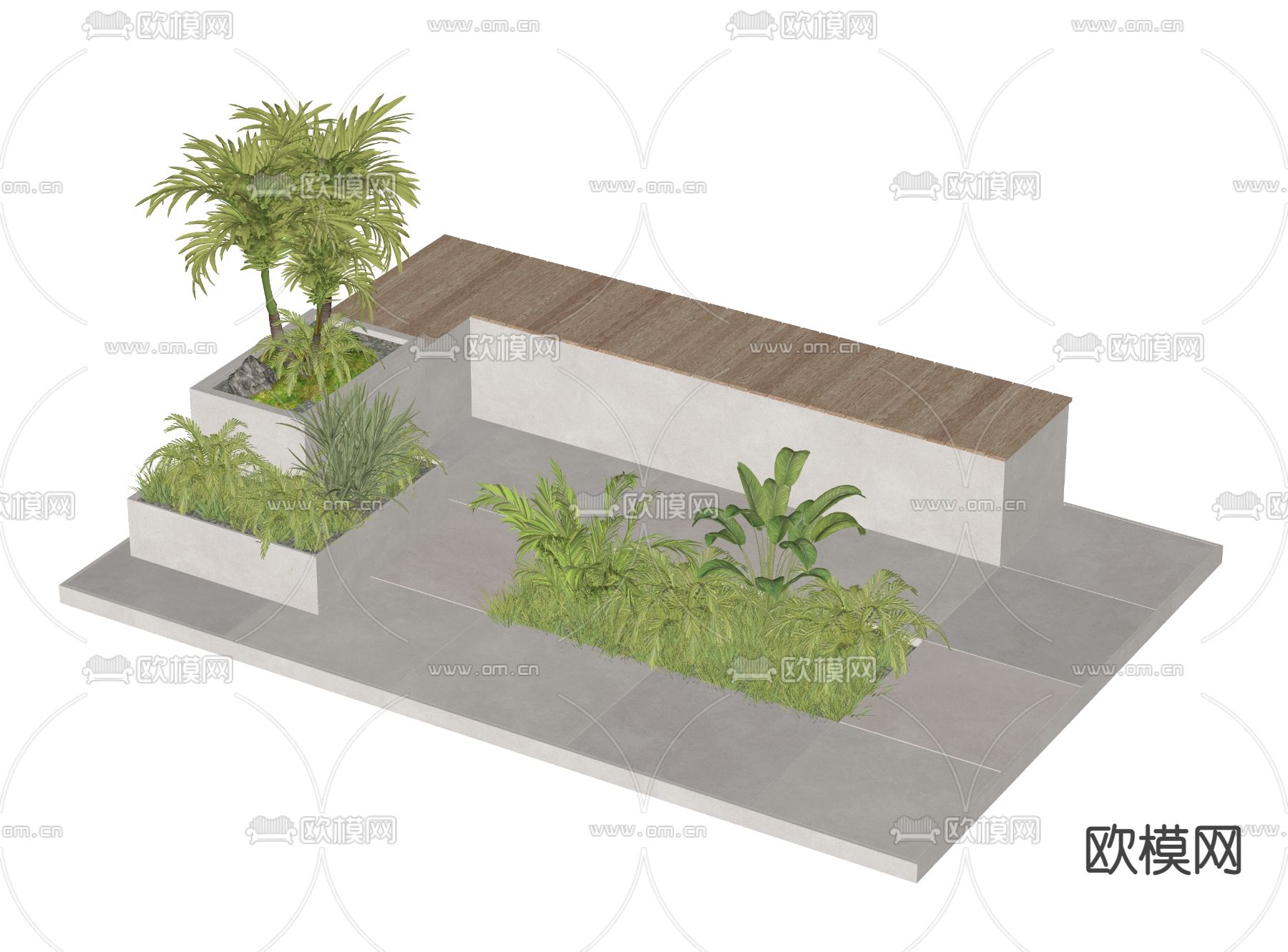 现代户外景观树池座椅su模型下载（渲染图2）