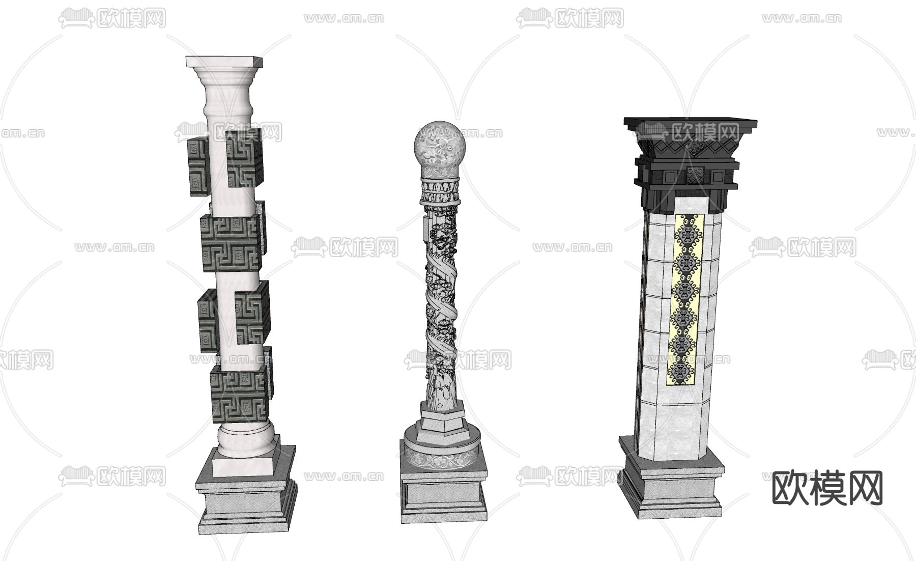中式精神堡垒景观柱子su模型下载（渲染图2）