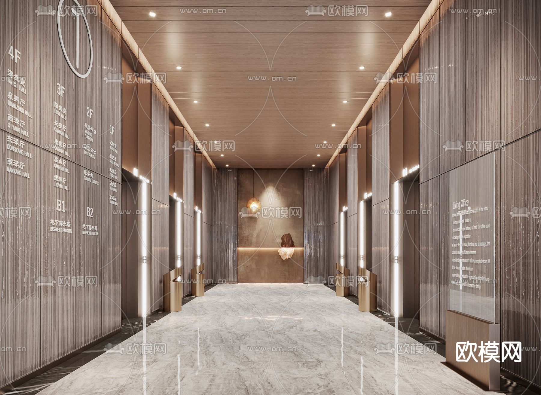 新中式酒店电梯厅轿厢3d模型下载（渲染图1）