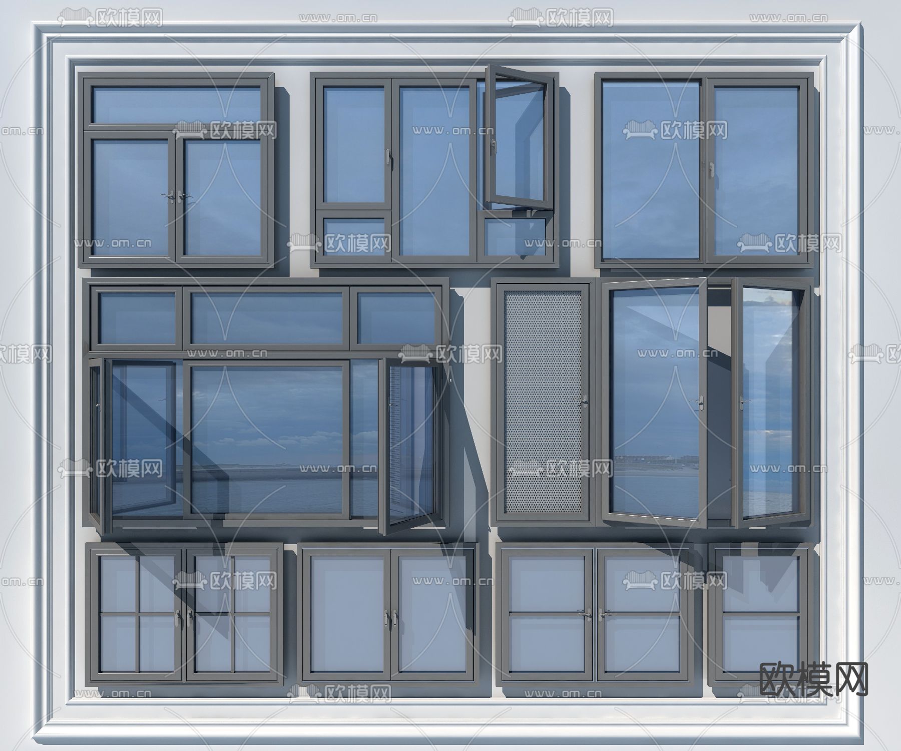 现代平开窗窗户3d模型下载_ID12081823_3dmax免费模型-欧模网