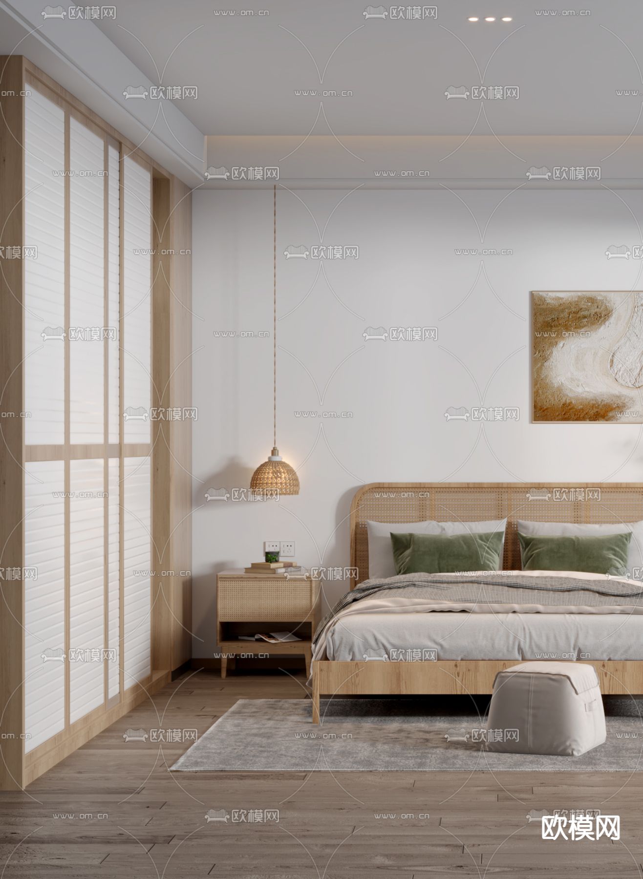 日式简约卧室3d模型下载（渲染图2）